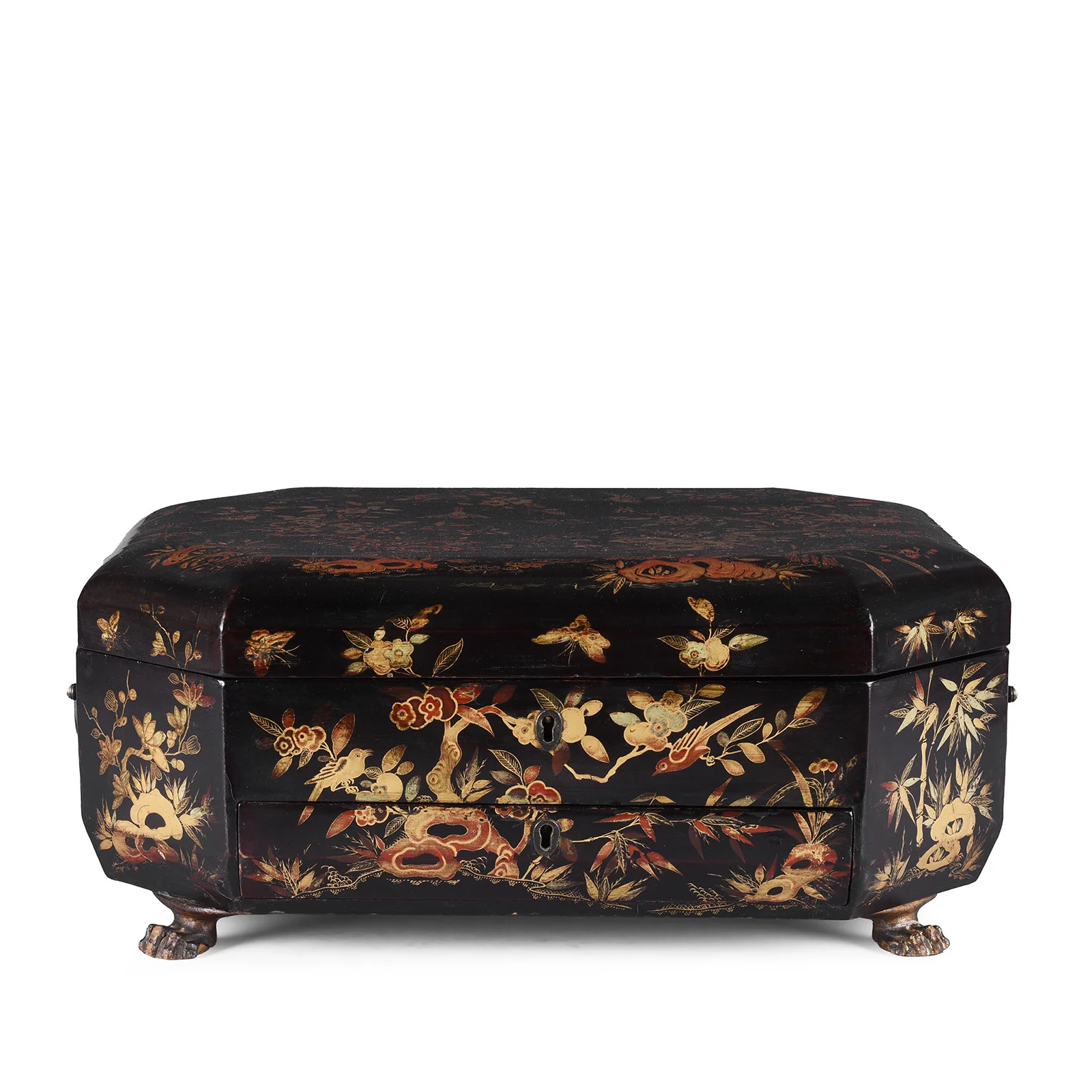Canton Export Black Lacquer Sewing Box - Qing Dynasty - 19th Century