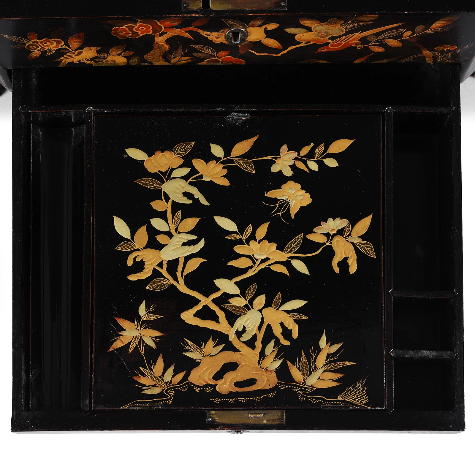 Canton Export Black Lacquer Sewing Box - Qing Dynasty - 19th Century - Image 13