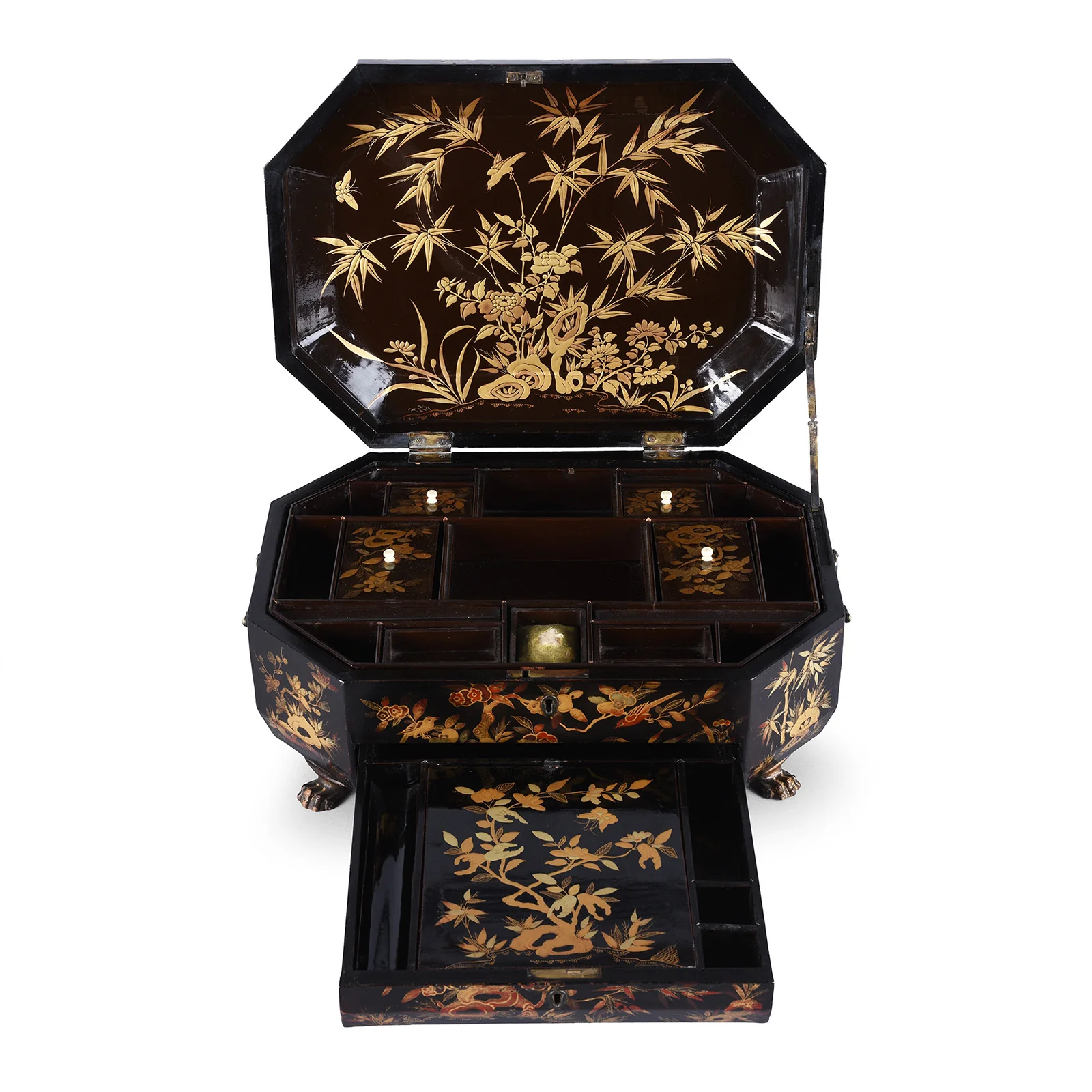 Canton Export Black Lacquer Sewing Box - Qing Dynasty - 19th Century - Image 7