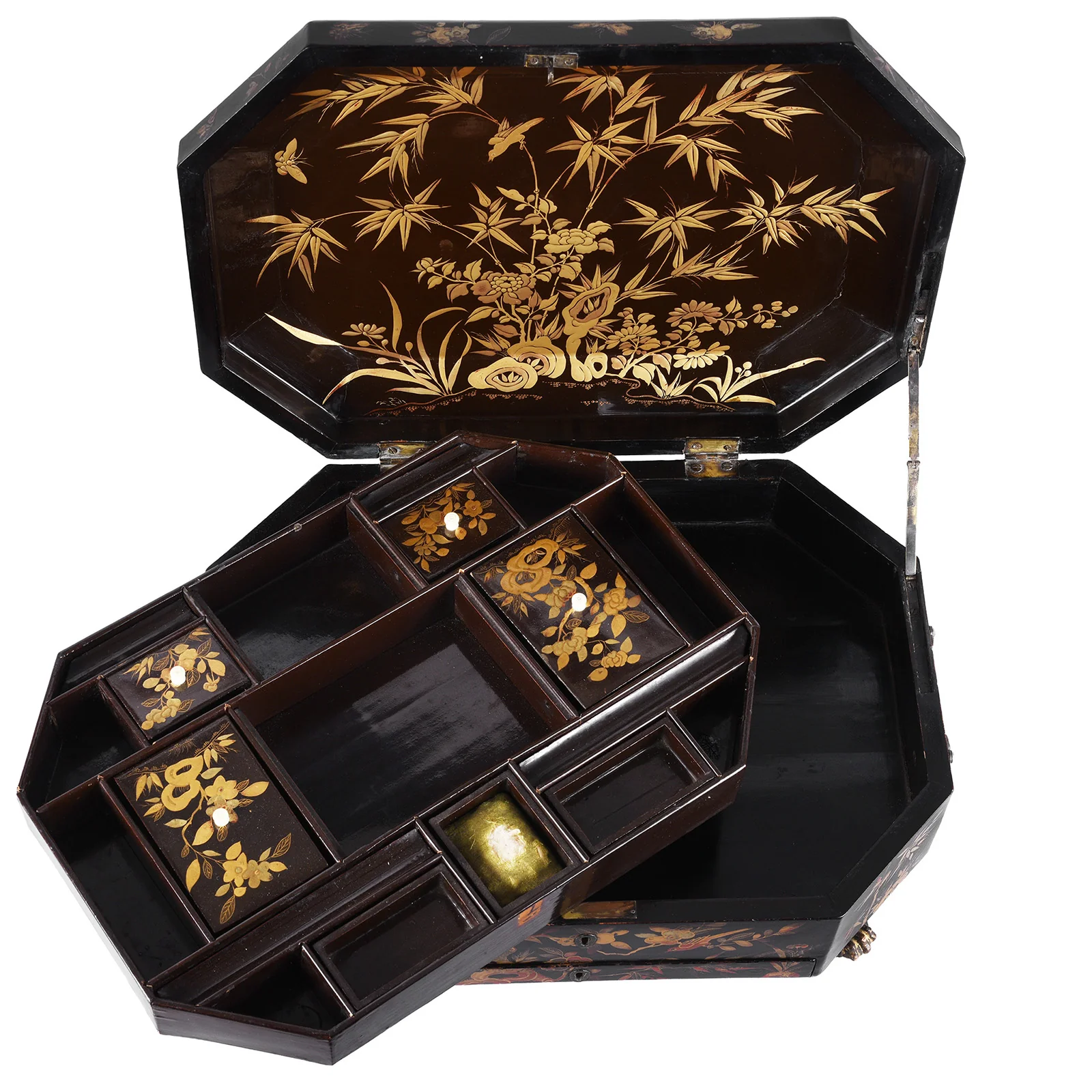 Canton Export Black Lacquer Sewing Box - Qing Dynasty - 19th Century - Image 8