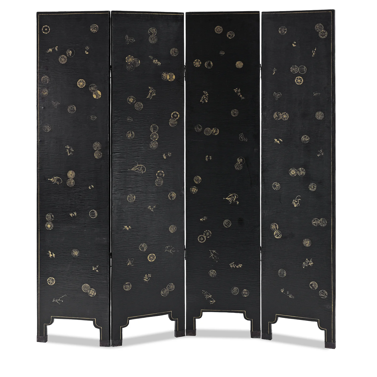 Chinese Export Black &amp; Gilt Lacquer Four-Fold Screen – Circa 1920 - Image 2