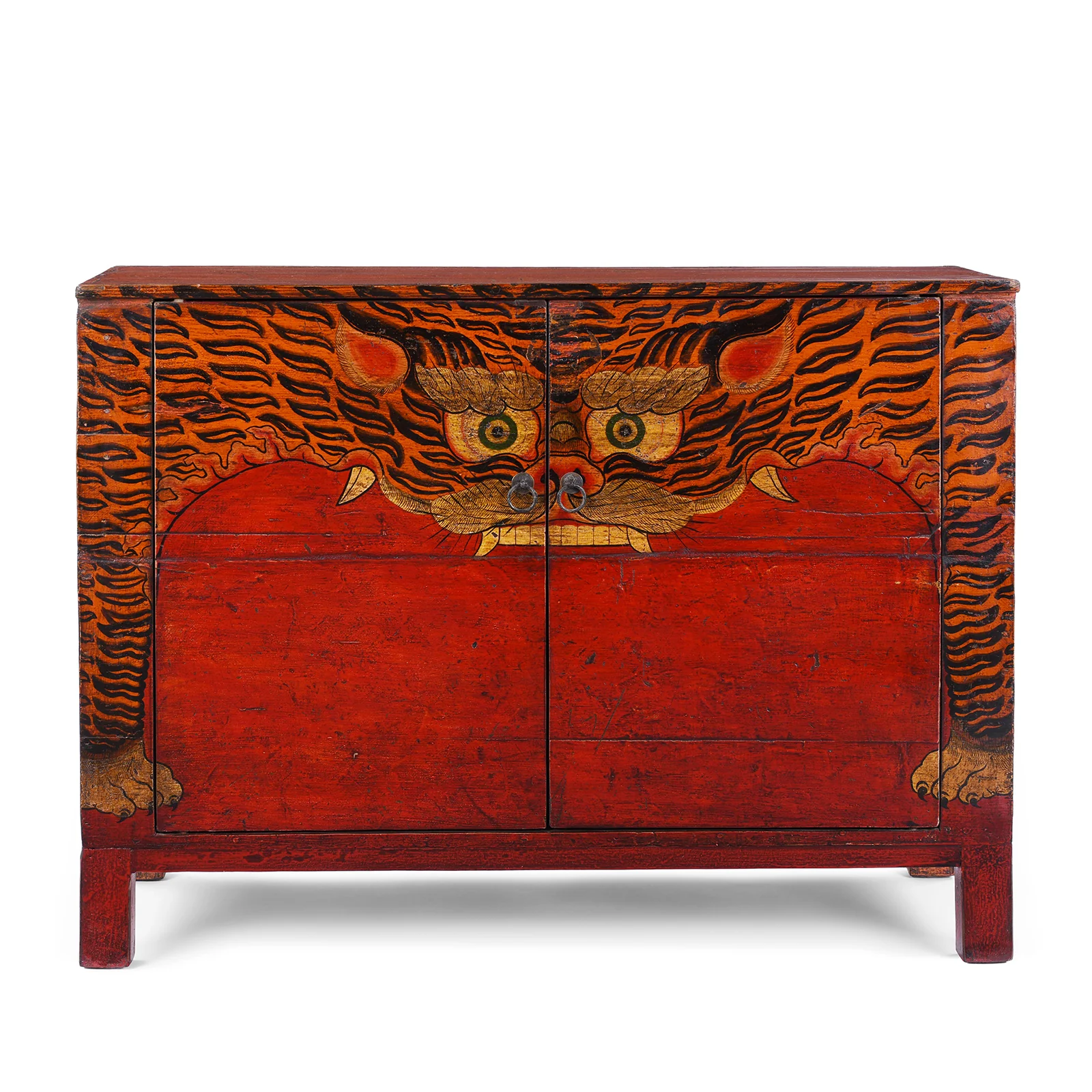 Painted Tiger Cabinet From Qinghai - 19th Century