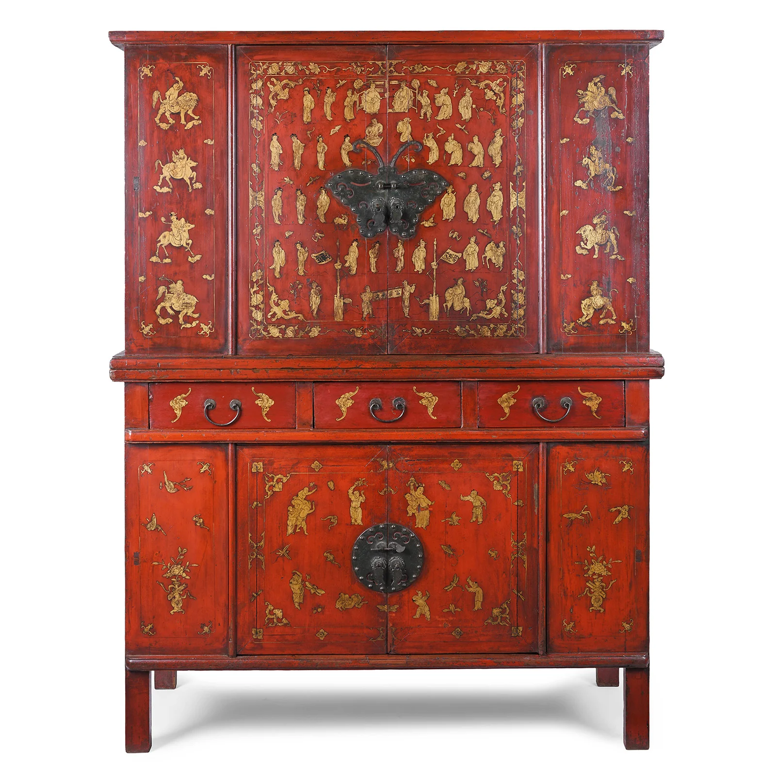Red Lacquer Wedding Cabinet From Fujian - 19th Century
