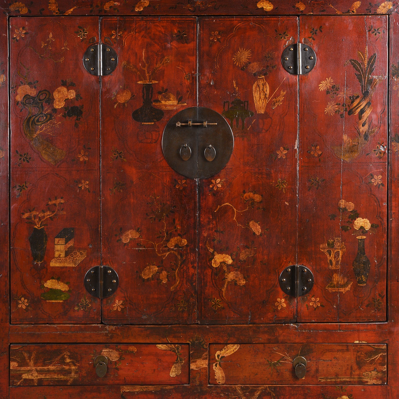 Red Lacquer Cabinet From Gansu - 19th Century - Image 2