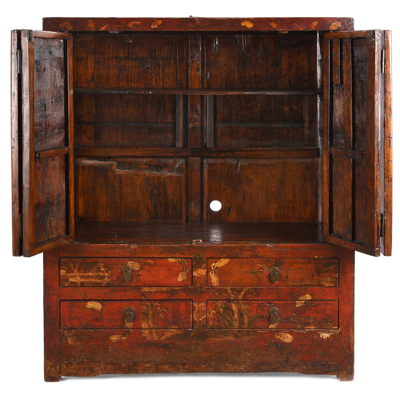 Red Lacquer Cabinet From Gansu - 19th Century - Image 3