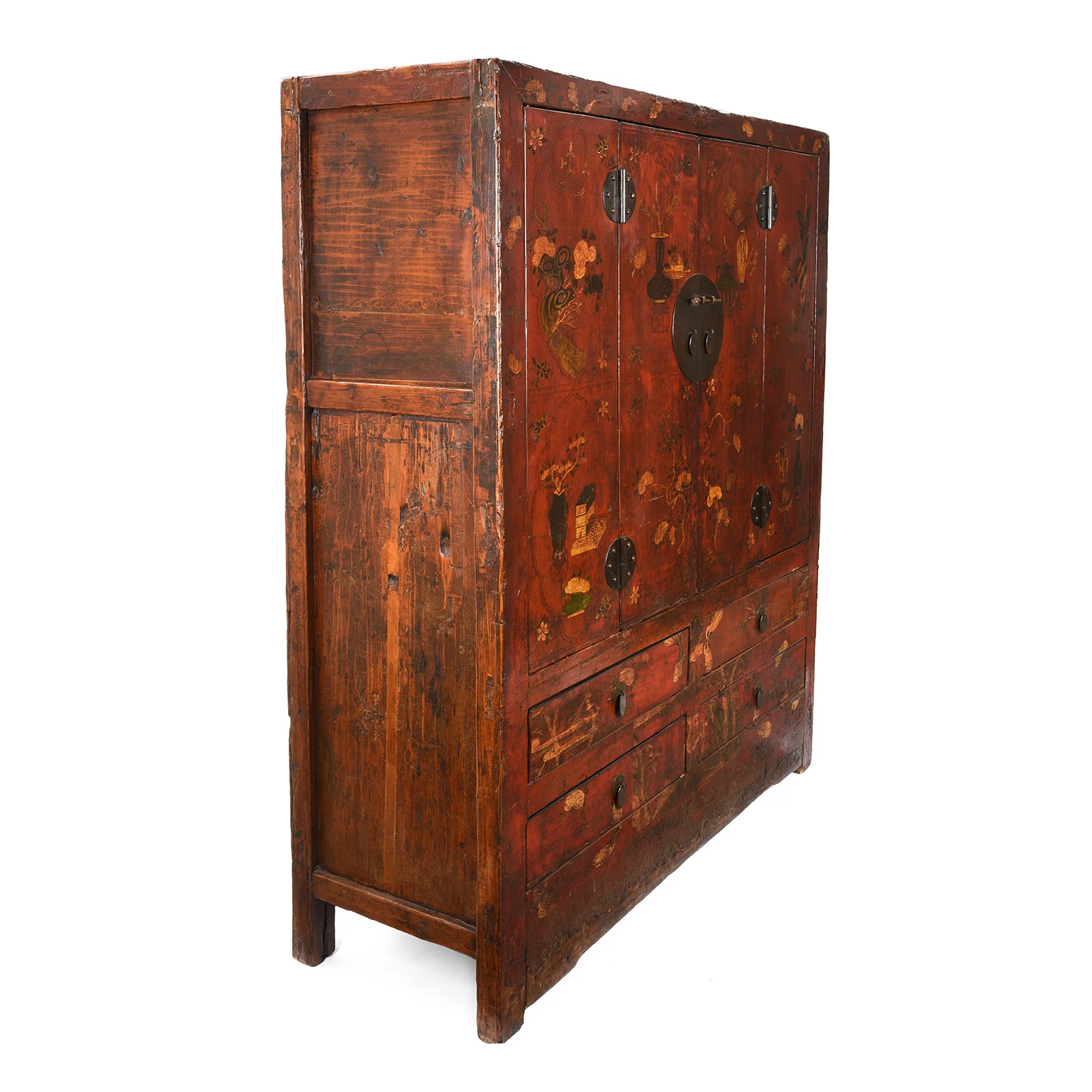 Red Lacquer Cabinet From Gansu - 19th Century - Image 4