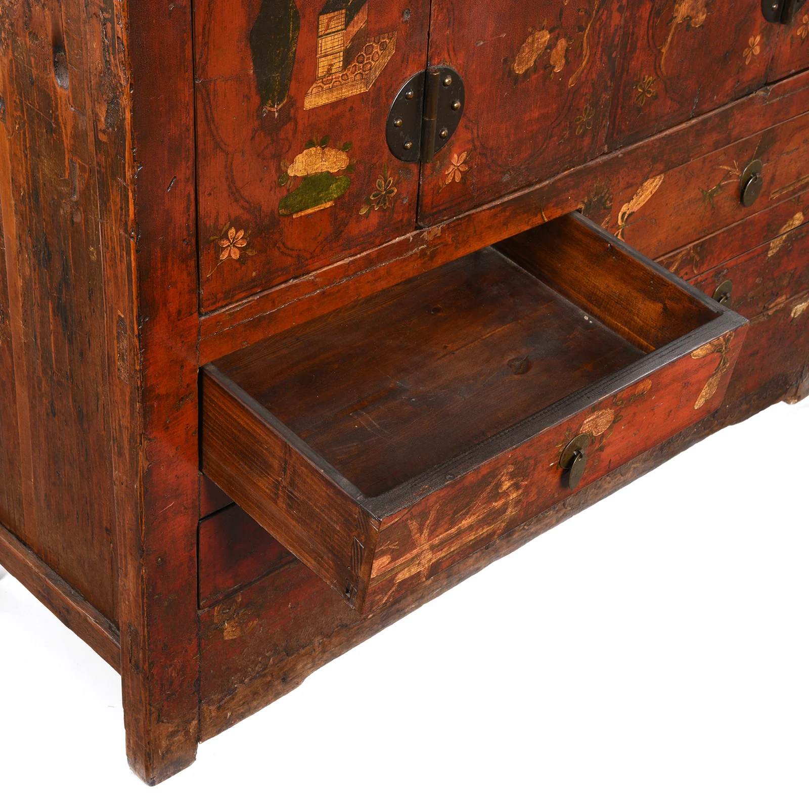 Red Lacquer Cabinet From Gansu - 19th Century - Image 5