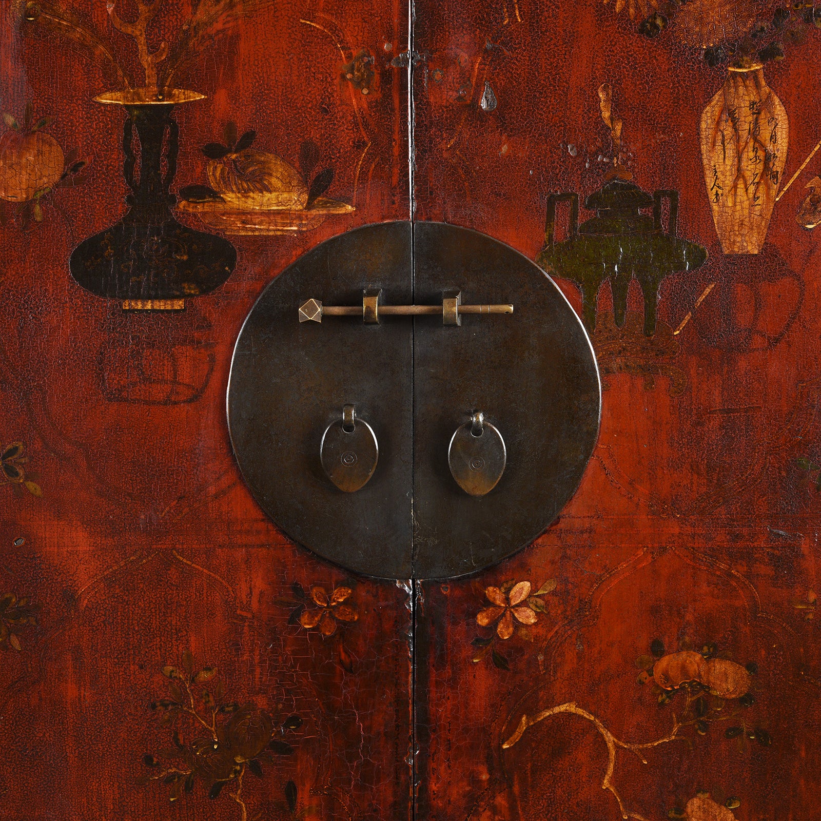 Red Lacquer Cabinet From Gansu - 19th Century - Image 6