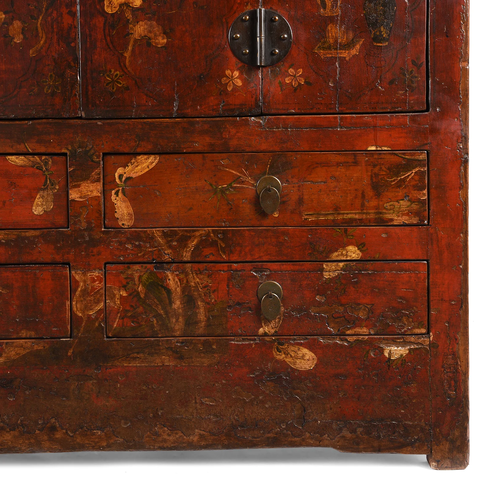 Red Lacquer Cabinet From Gansu - 19th Century - Image 7