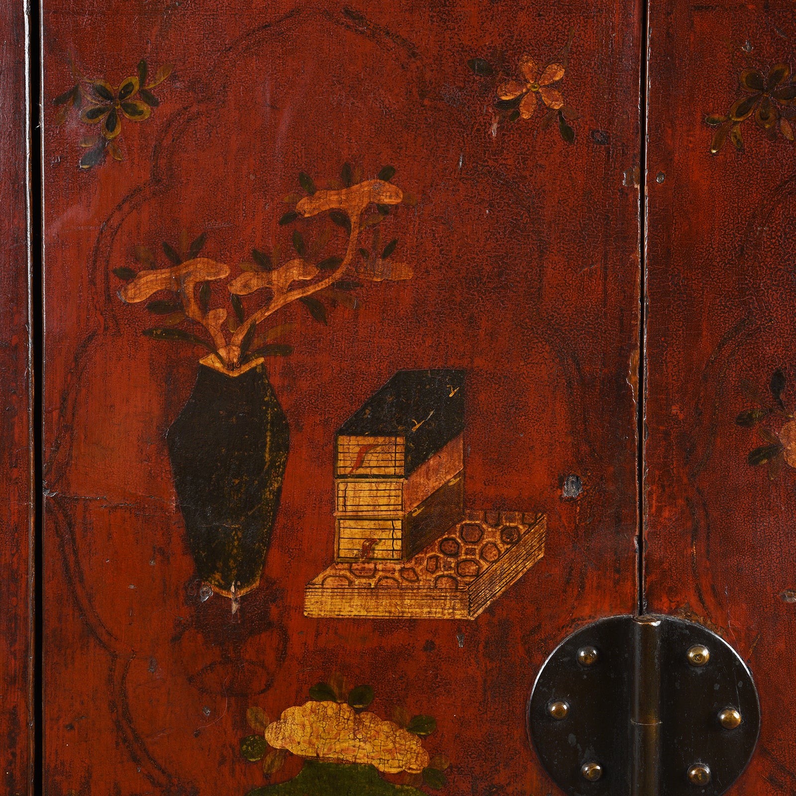 Red Lacquer Cabinet From Gansu - 19th Century - Image 8