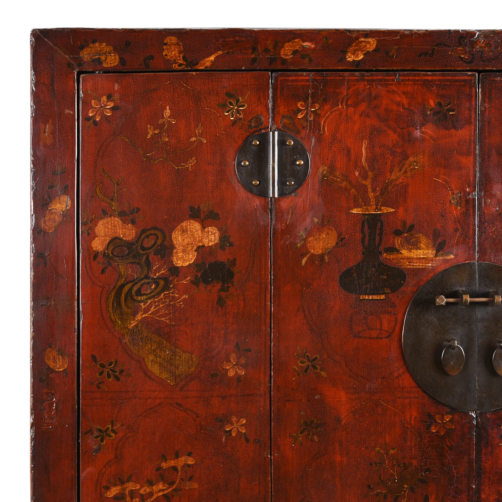 Red Lacquer Cabinet From Gansu - 19th Century - Image 9