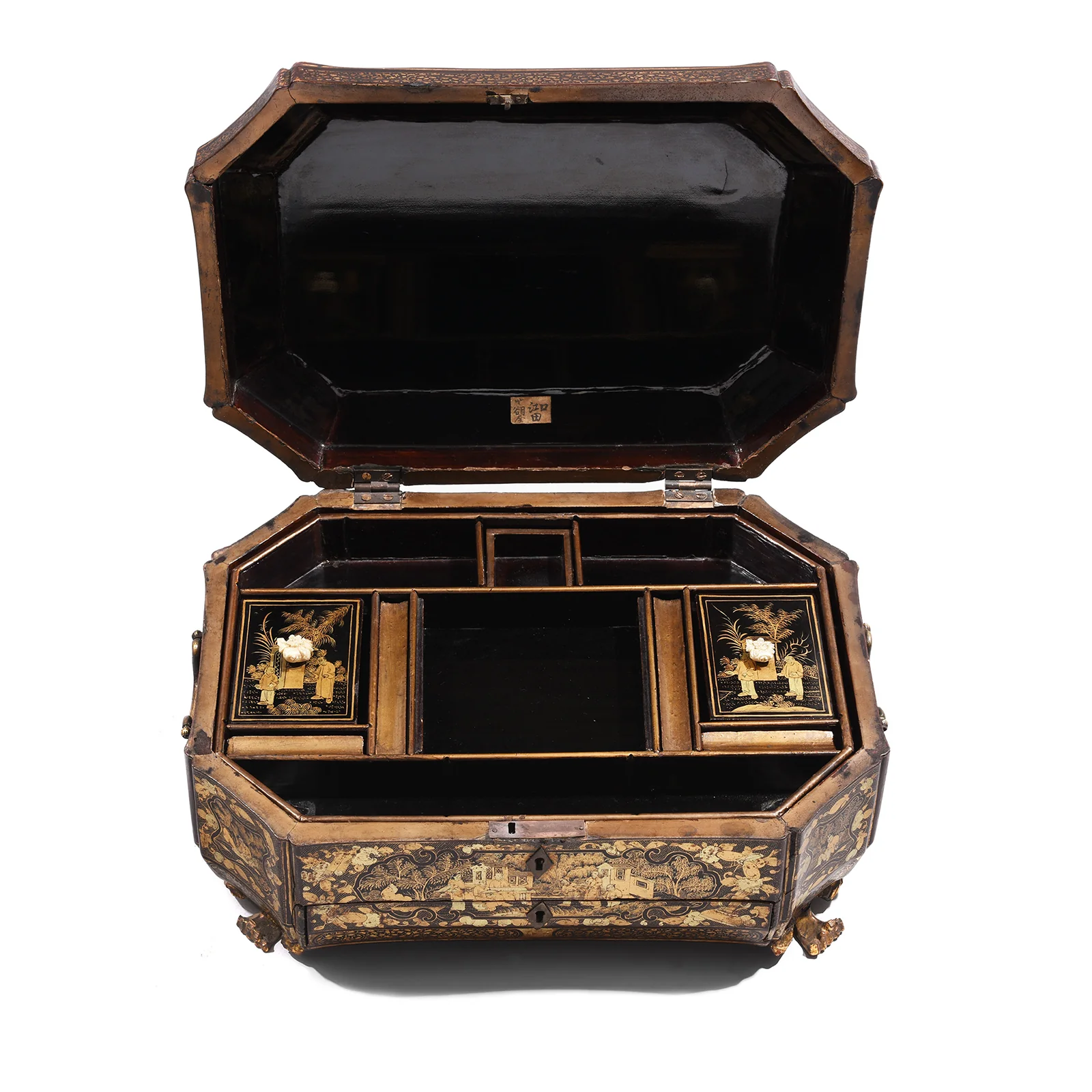 Gilt Black Lacquer Chinese Export Sewing Box - Early 19th Century - Image 3
