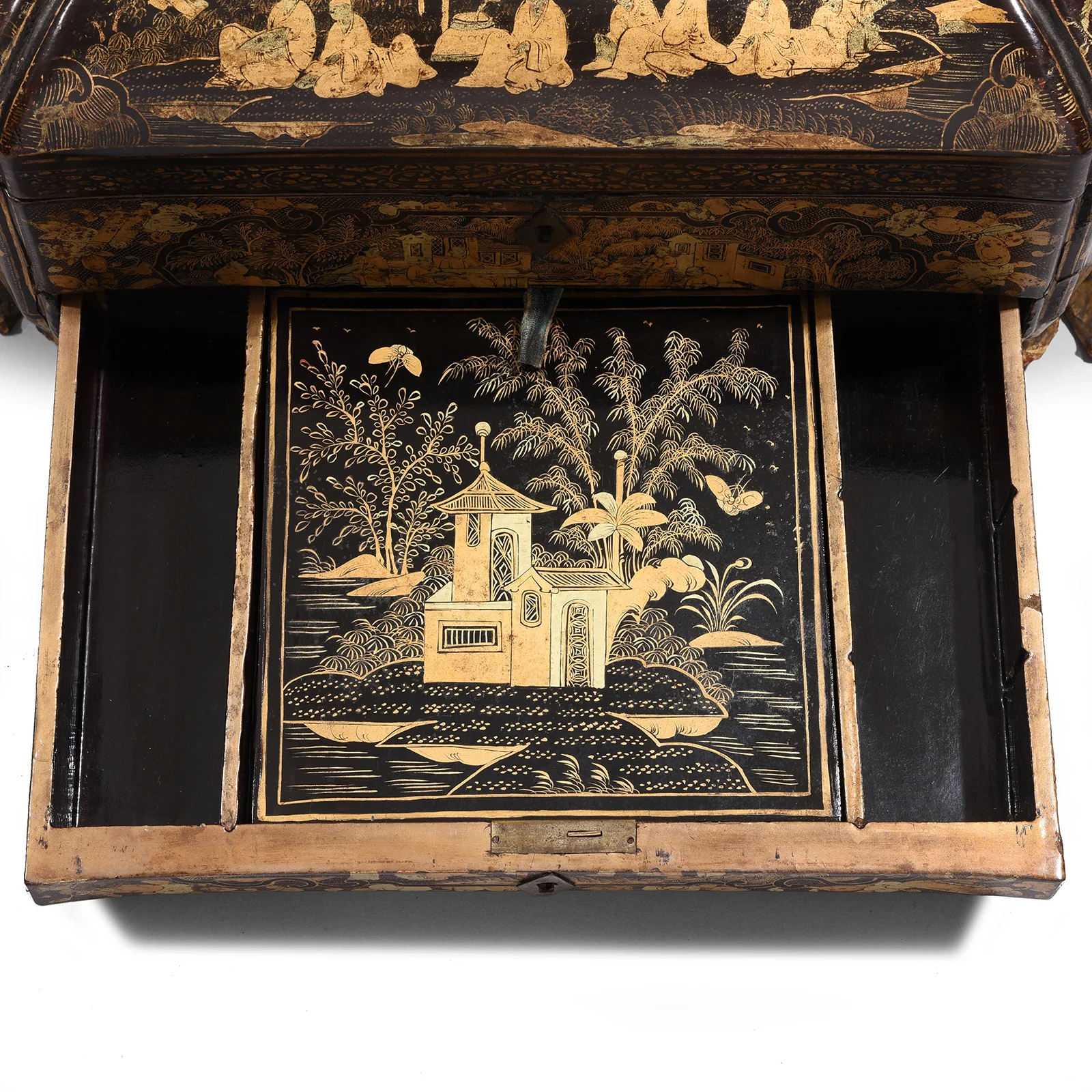 Gilt Black Lacquer Chinese Export Sewing Box - Early 19th Century - Image 6