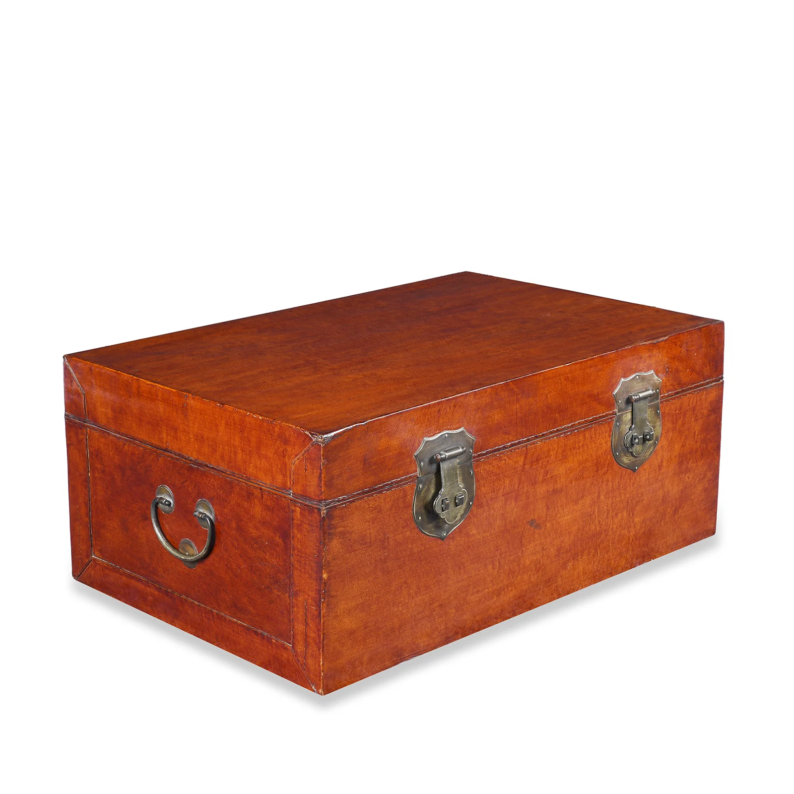 Tan Leather Trunk From Shanghai - Ca 1900