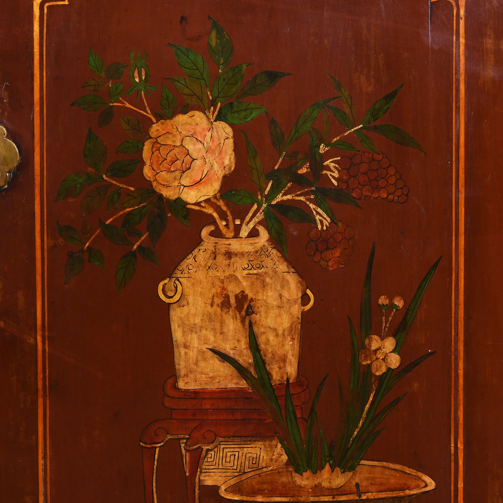 Red Lacquer Cabinet From Gansu Province - 19th Century - Image 10