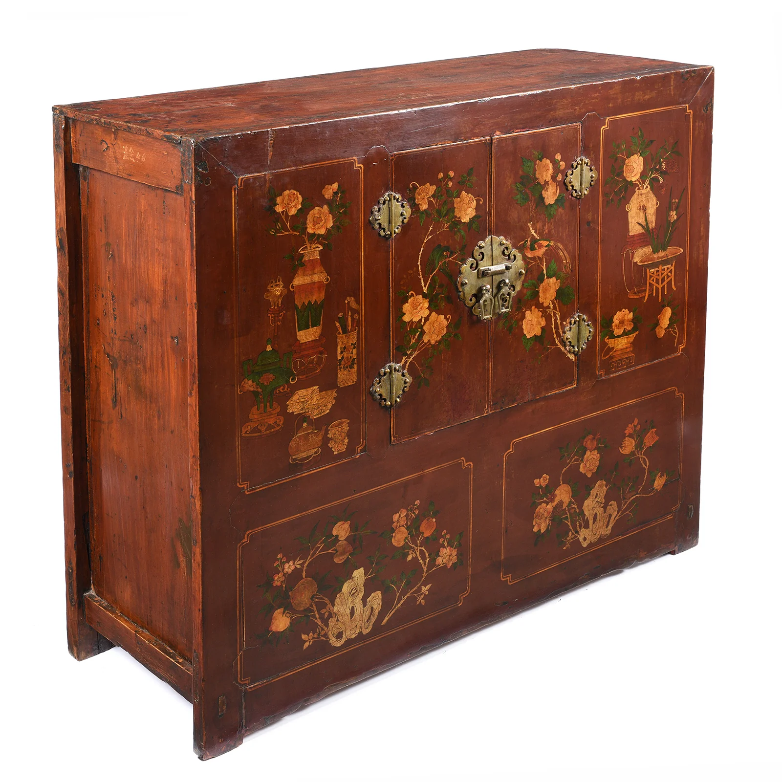 Red Lacquer Cabinet From Gansu Province - 19th Century - Image 12