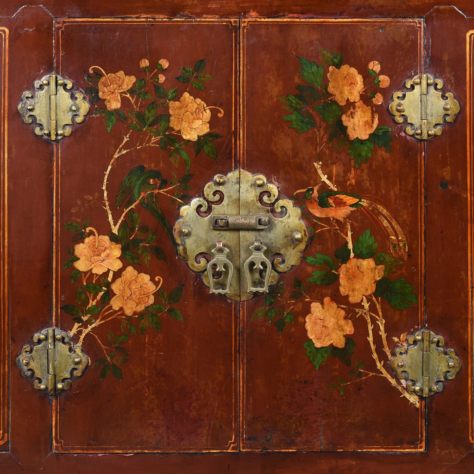 Red Lacquer Cabinet From Gansu Province - 19th Century - Image 3