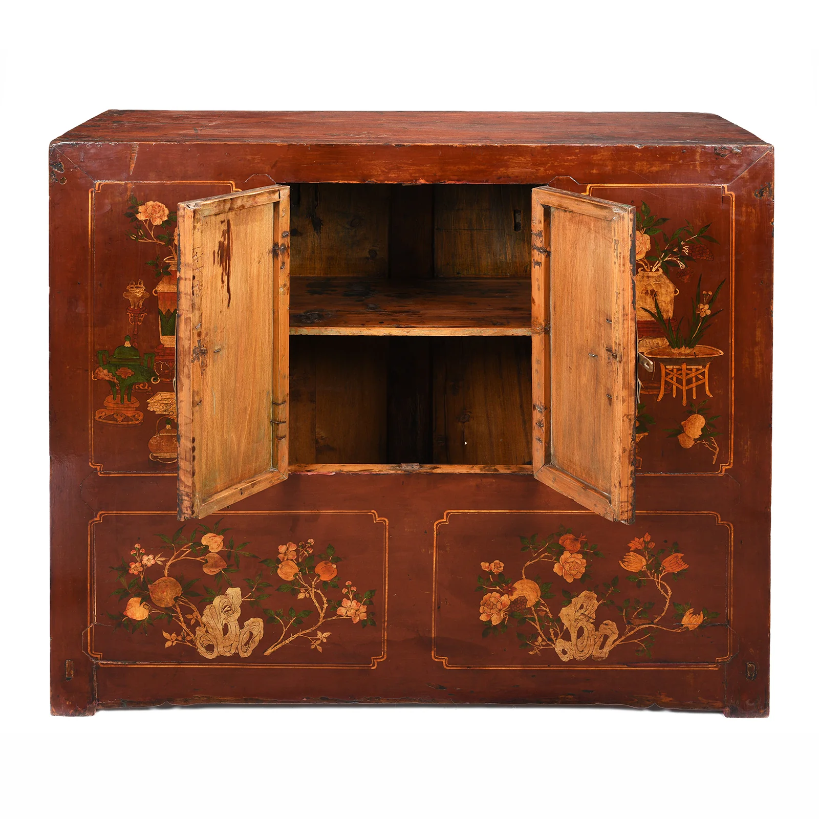 Red Lacquer Cabinet From Gansu Province - 19th Century - Image 5