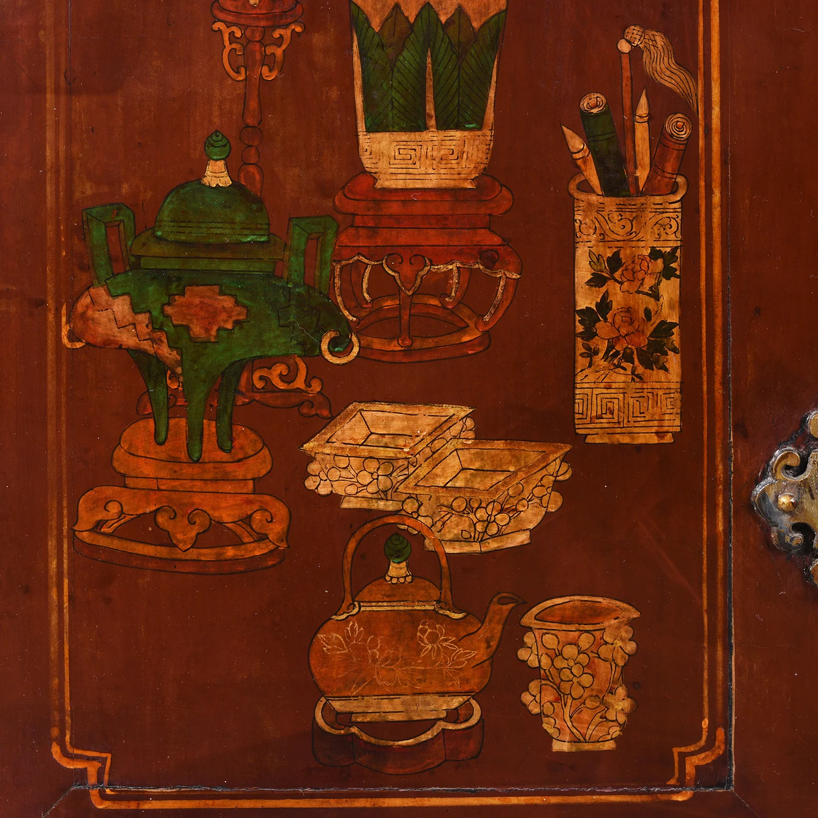 Red Lacquer Cabinet From Gansu Province - 19th Century - Image 7
