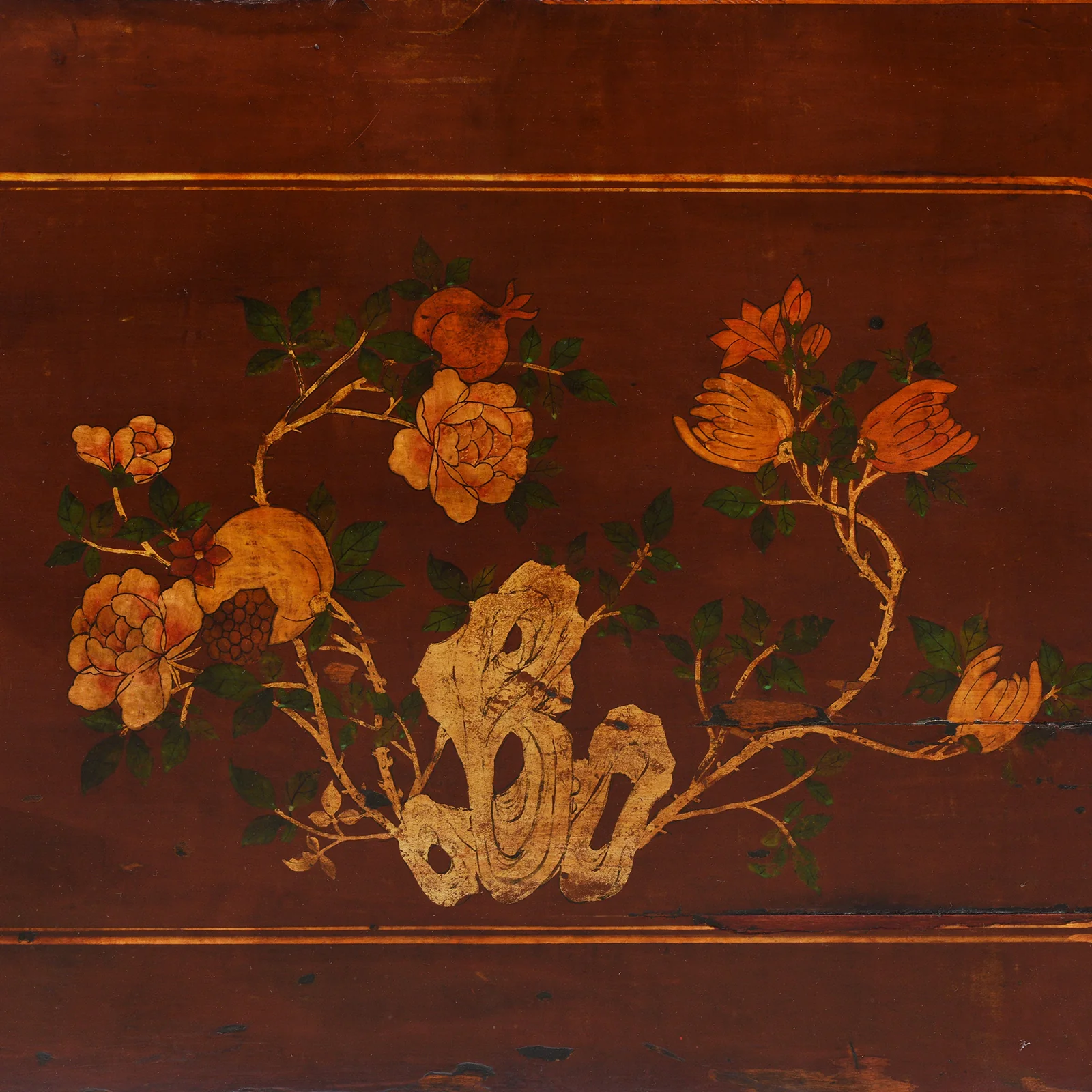 Red Lacquer Cabinet From Gansu Province - 19th Century - Image 9