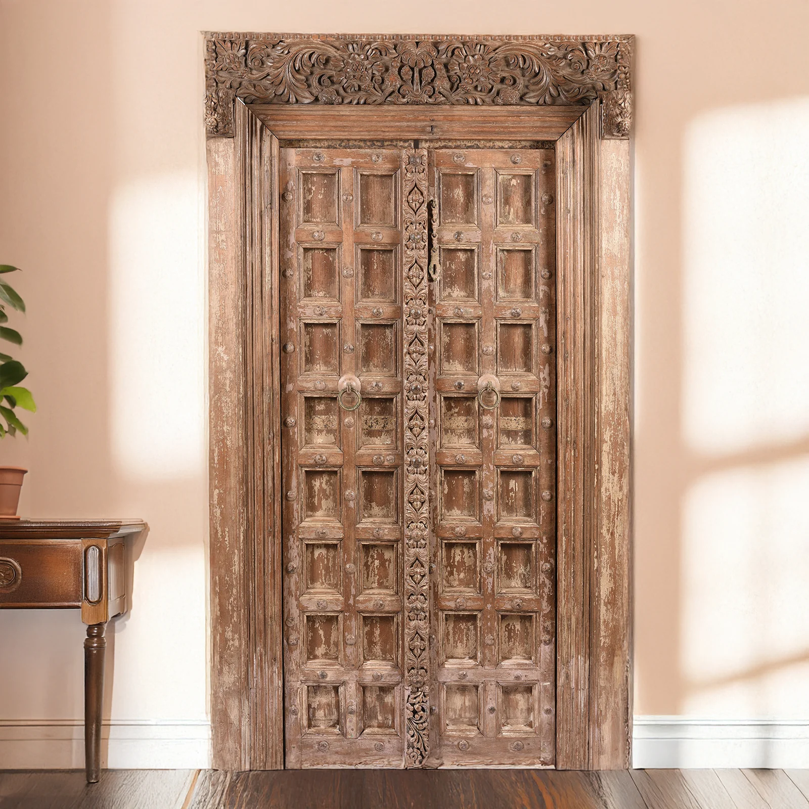 Carved Indian Teak Door From Kutch - 19th Century