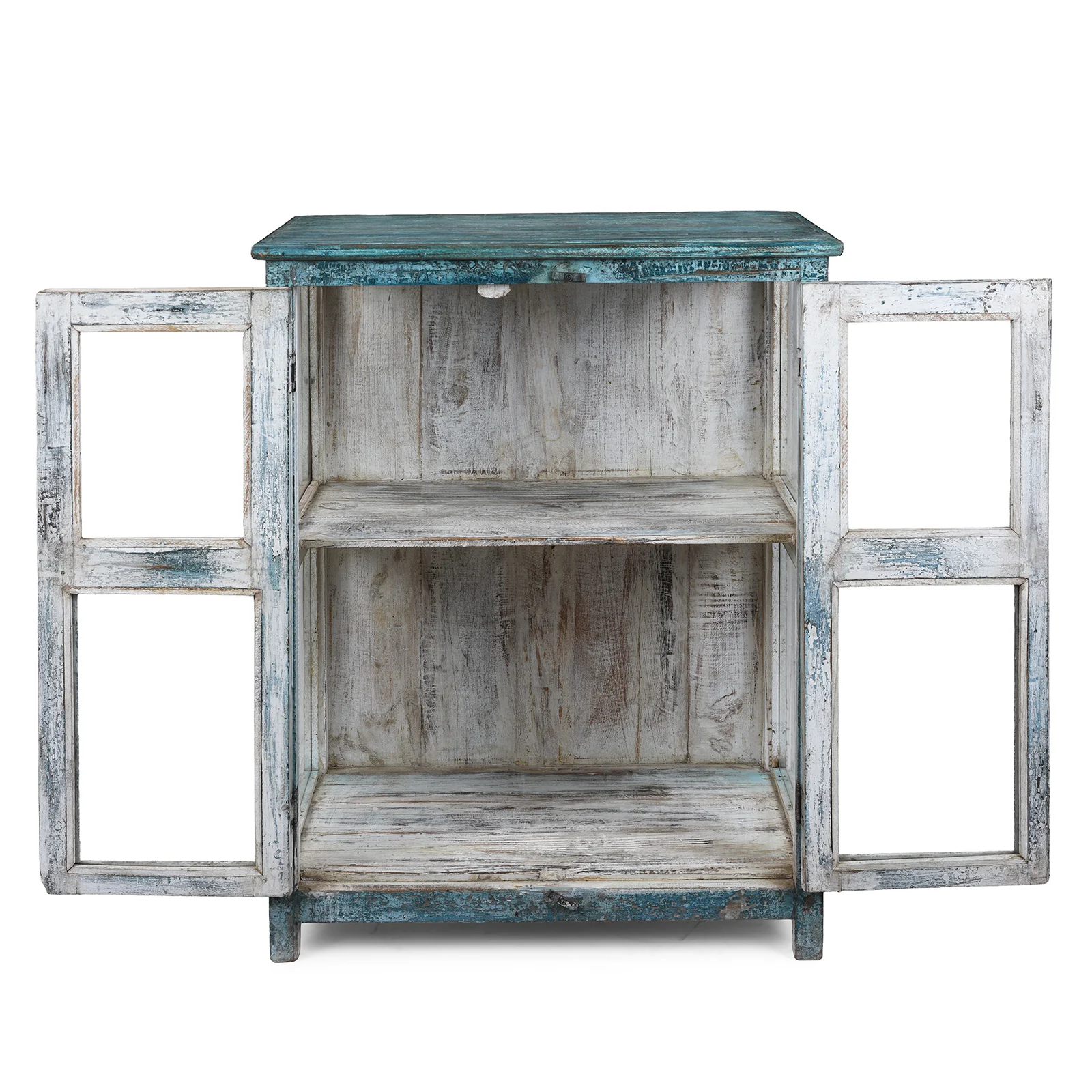 Blue Painted Glazed Side Cabinet From Gujarat - Ca 1910 - Image 4