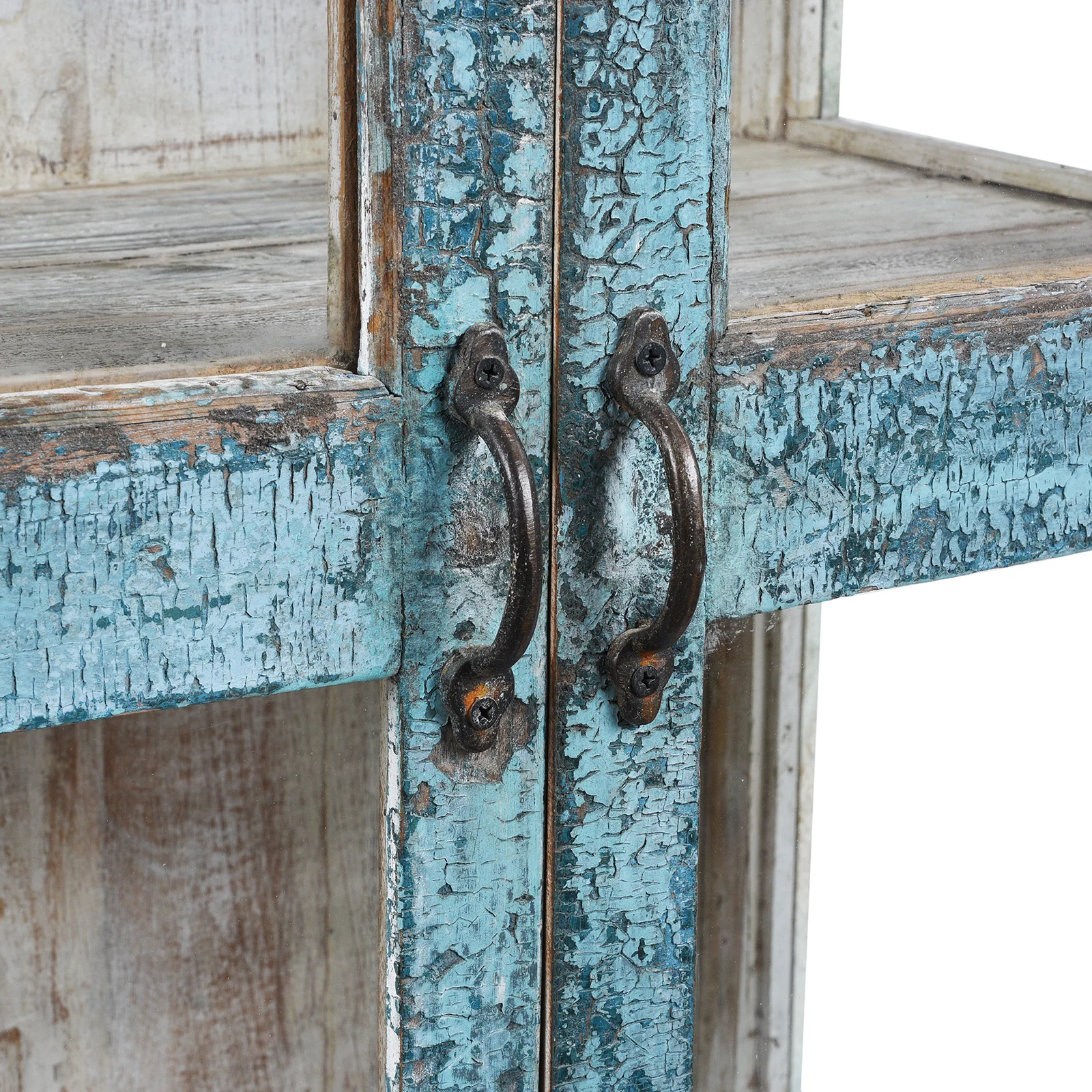 Blue Painted Glazed Side Cabinet From Gujarat - Ca 1910 - Image 7