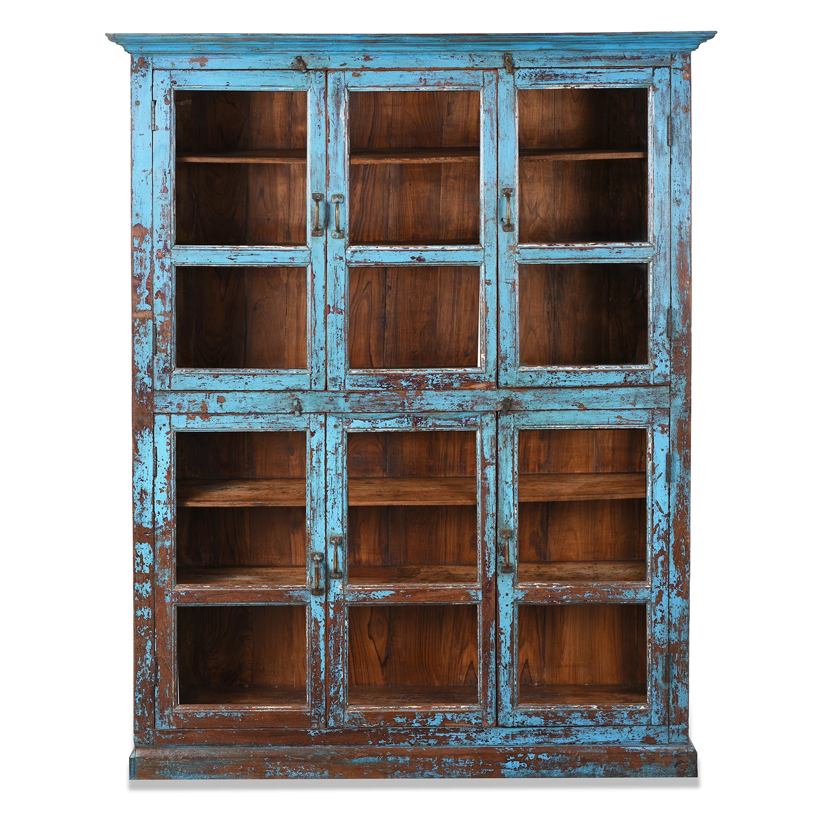 Indian Blue Painted Glazed Book Cabinet - Ca 1900