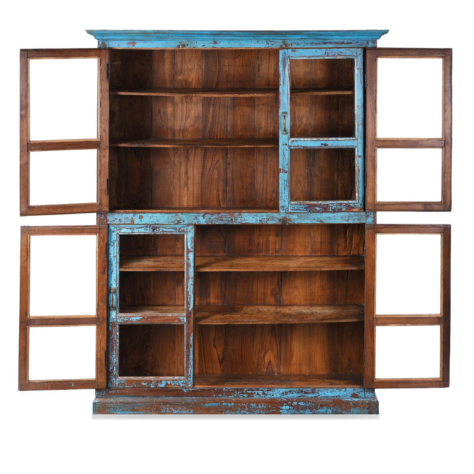 Indian Blue Painted Glazed Book Cabinet - Ca 1900 - Image 3