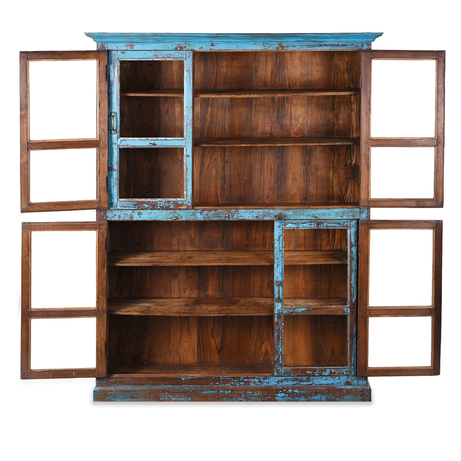 Indian Blue Painted Glazed Book Cabinet - Ca 1900 - Image 4