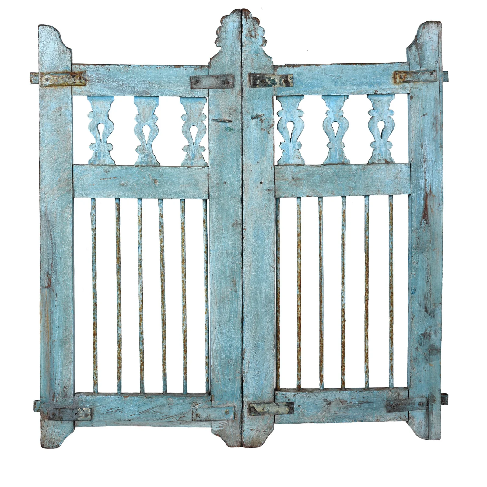 Blue Painted Teak Dog Gate From Gujarat - Late 19th Century - Image 4
