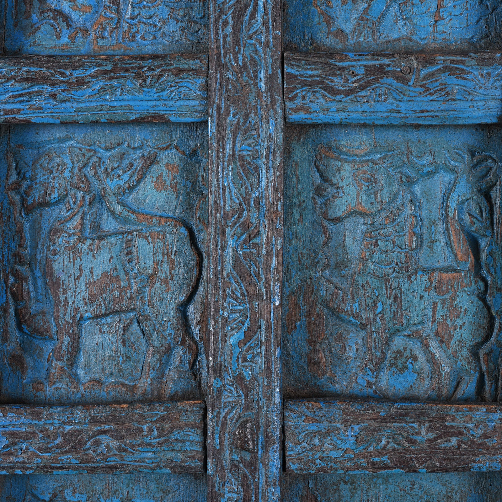 Blue Painted Tribal Door From Orissa - 19th Century - Image 3