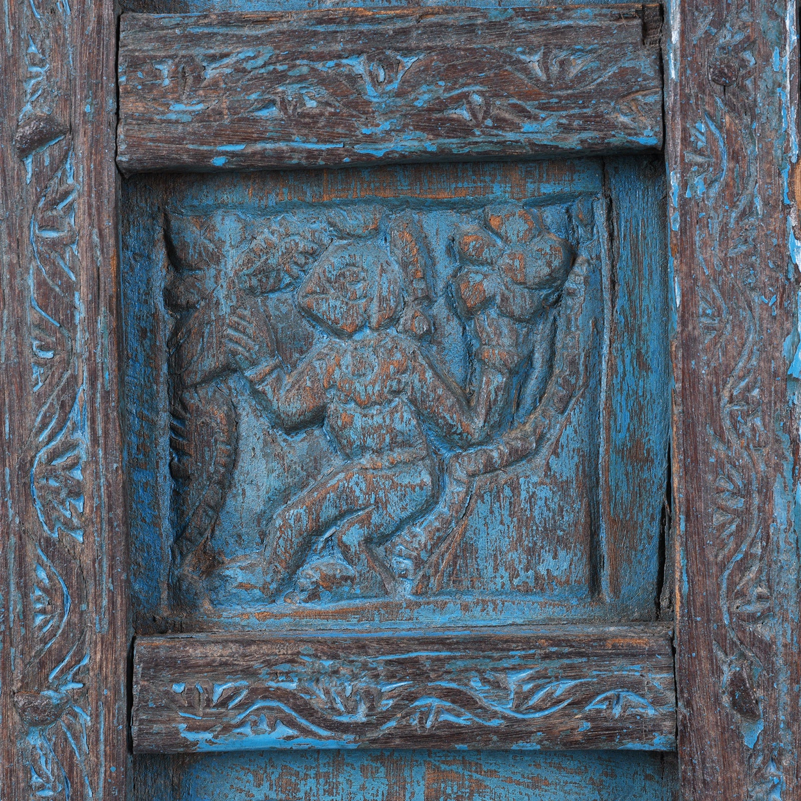 Blue Painted Tribal Door From Orissa - 19th Century - Image 5