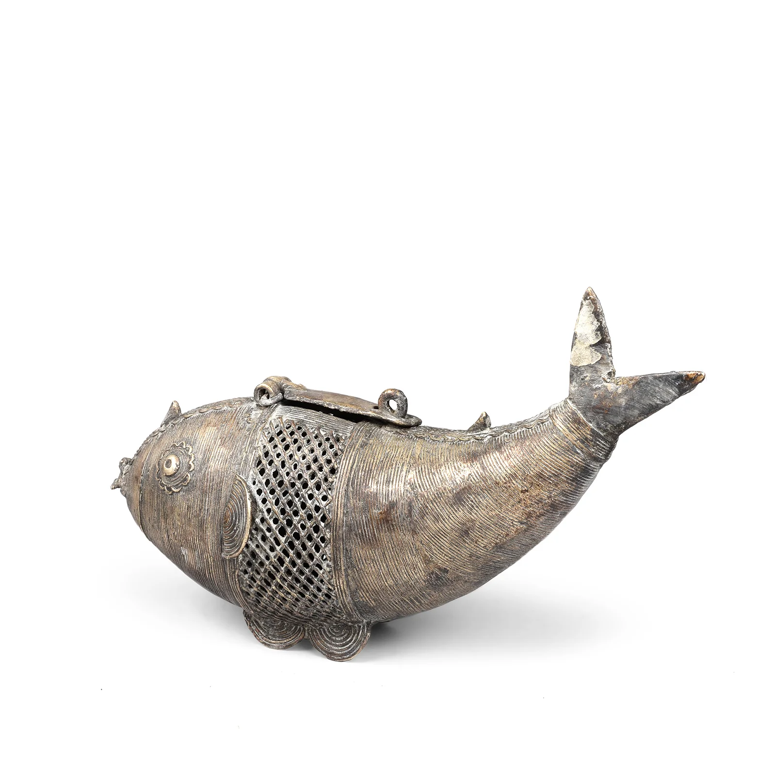 Brass Dhokra Work Fish Money Box From Orissa - Ca 1920 - Image 3