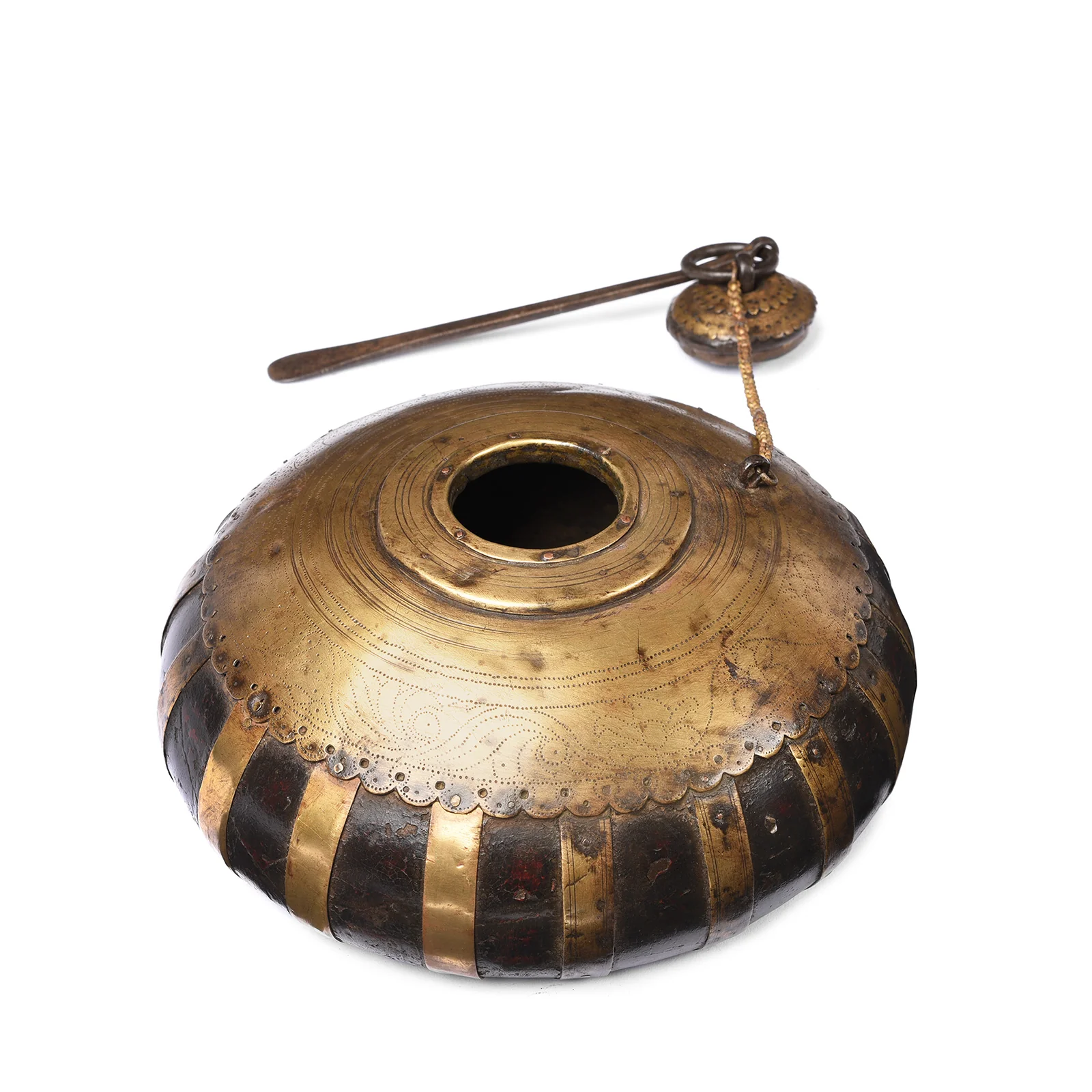 Brass & Teak Indian Tobacco Pot From Rajasthan - 19thC - Image 3