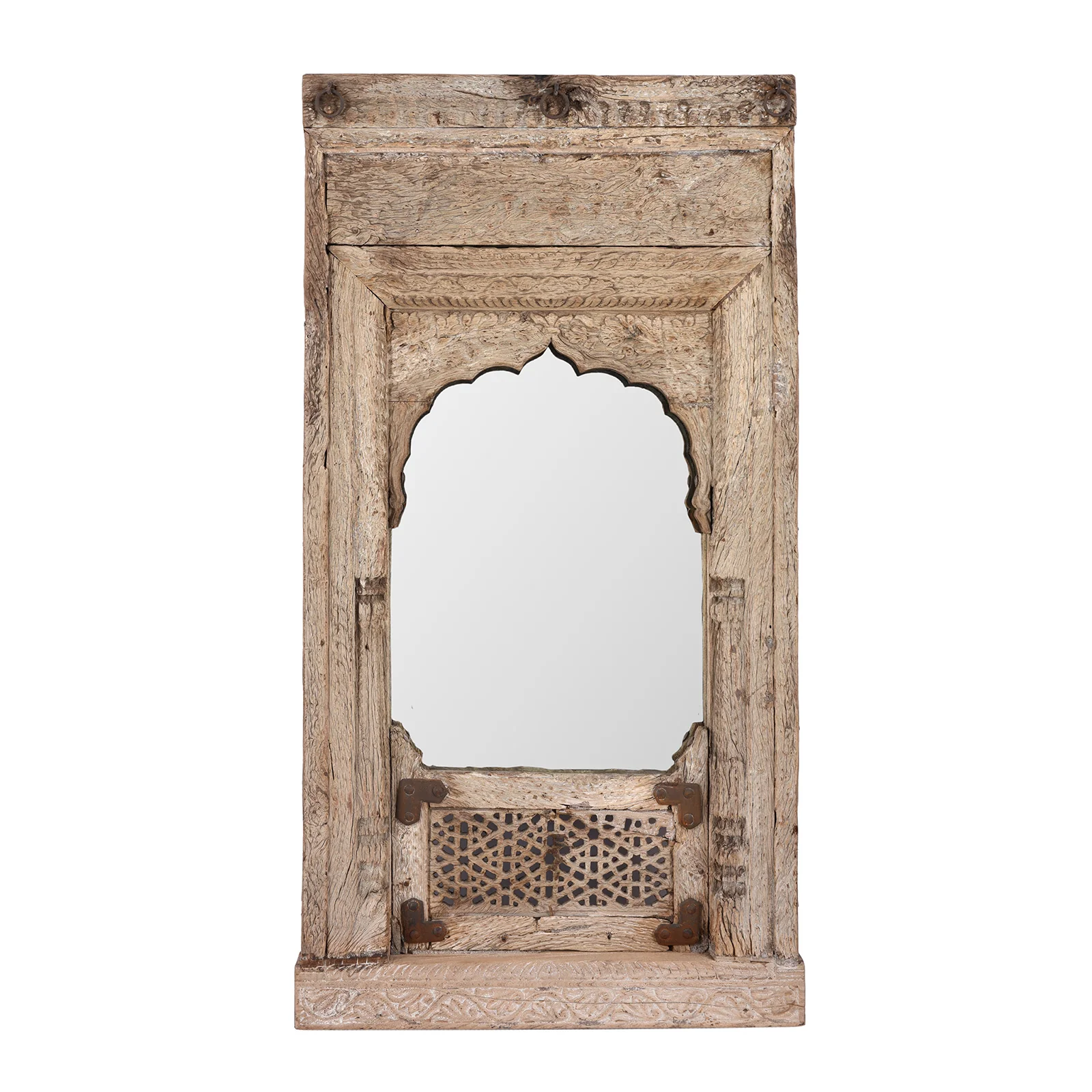 Carved Teak Window Mirror From Punjab - 18th Century
