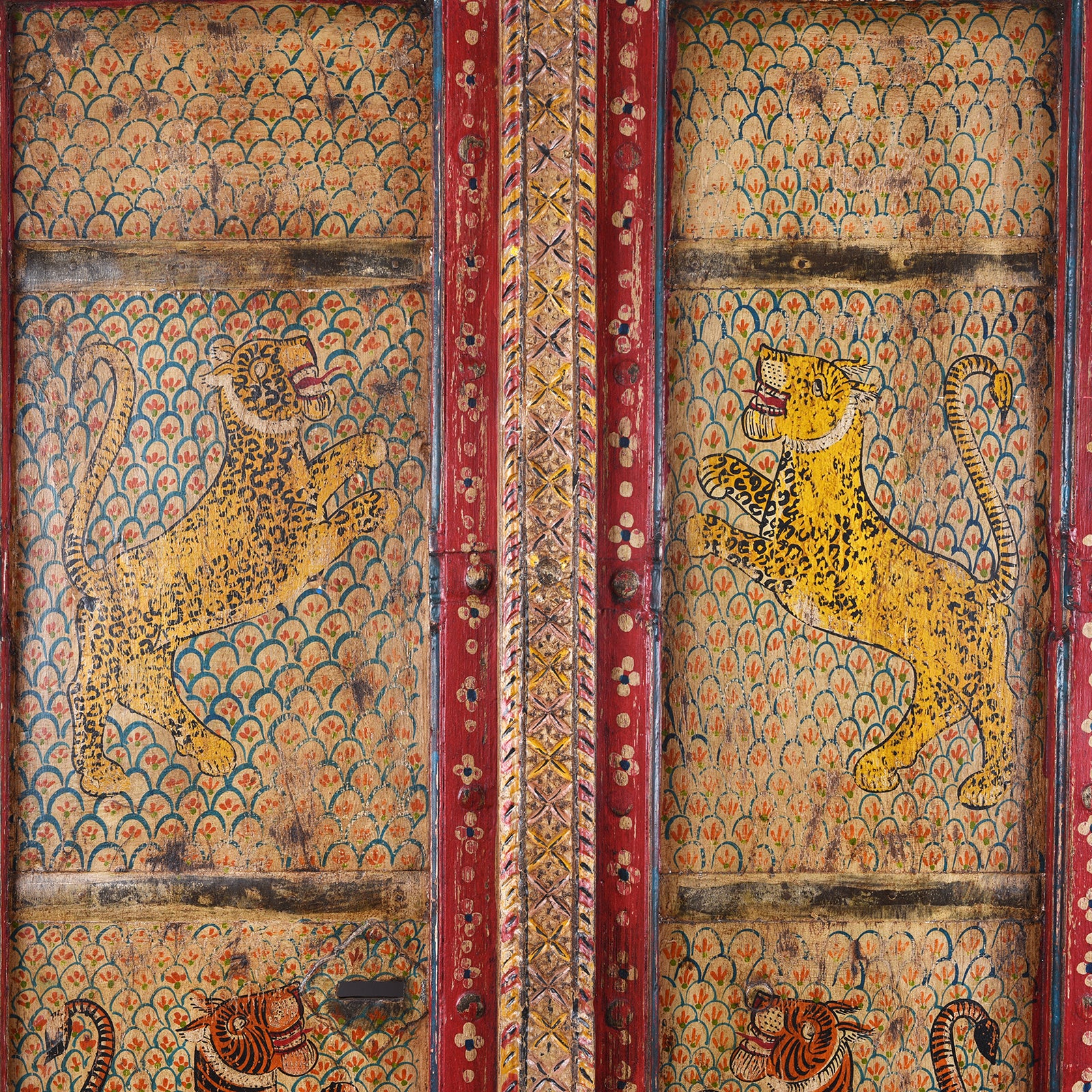 Old Door Indian With Tiger Painting - Image 2