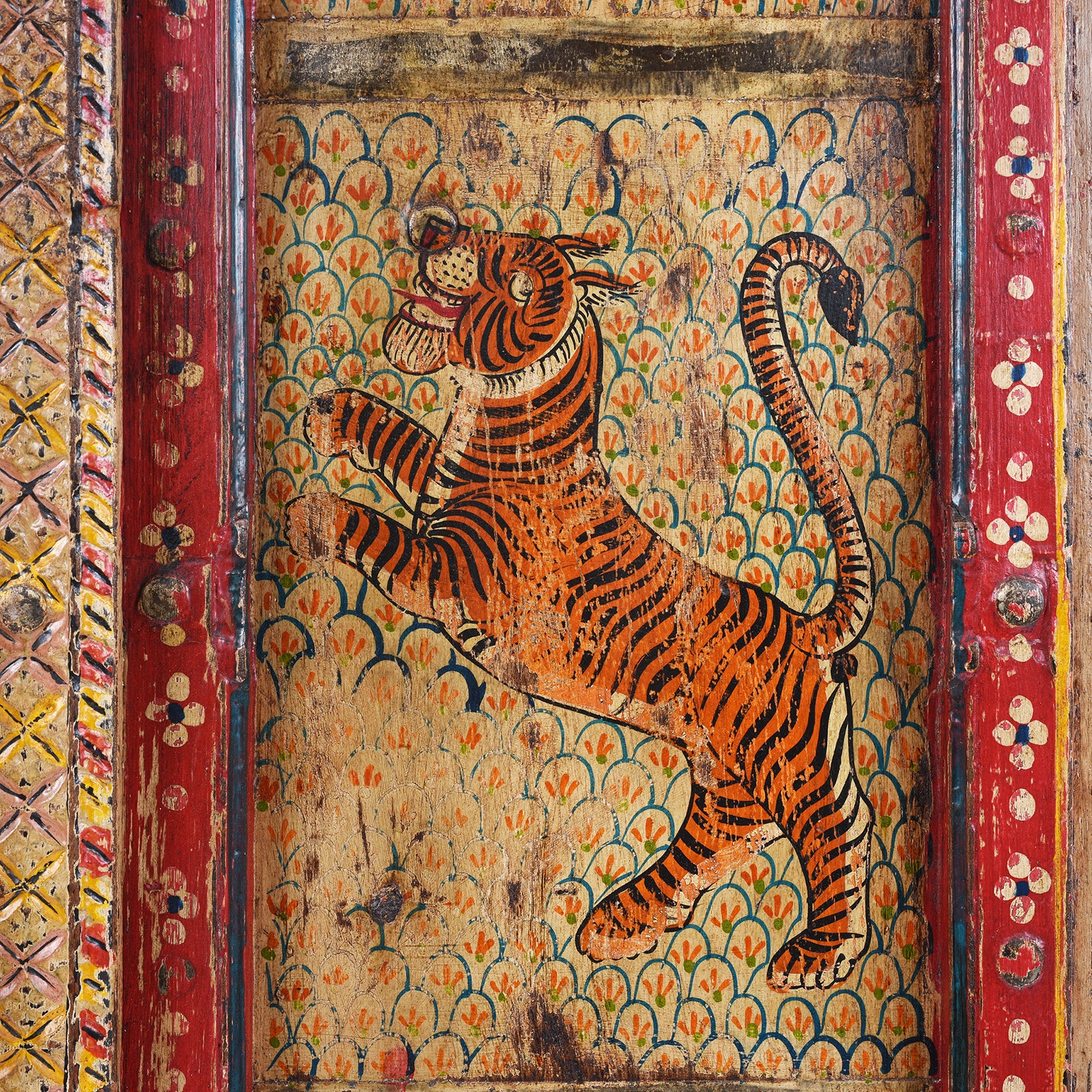 Old Door Indian With Tiger Painting - Image 3