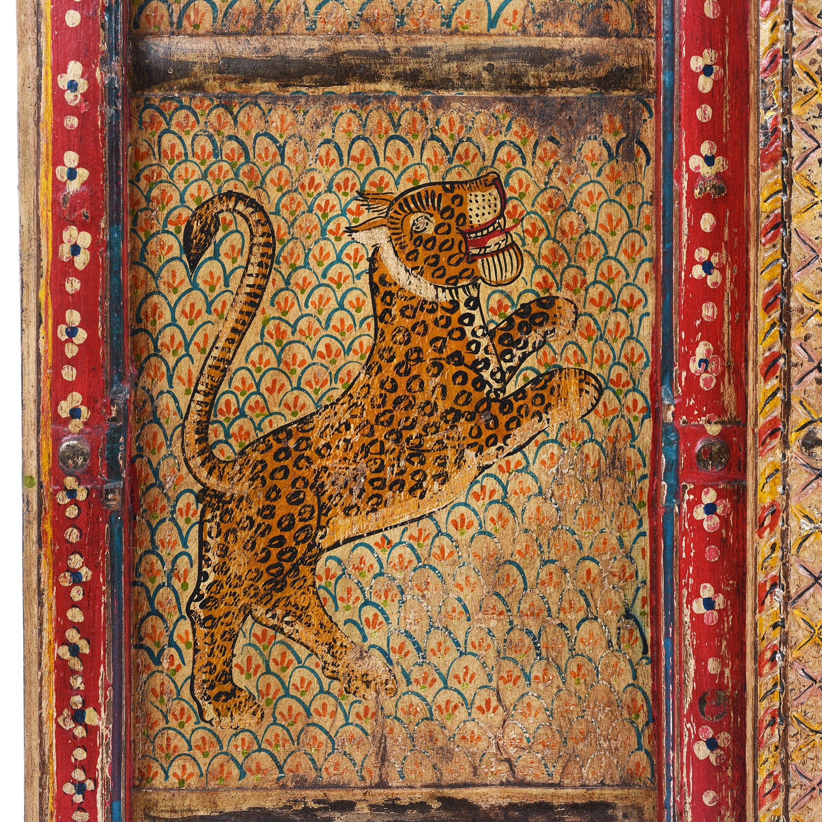 Old Door Indian With Tiger Painting - Image 4