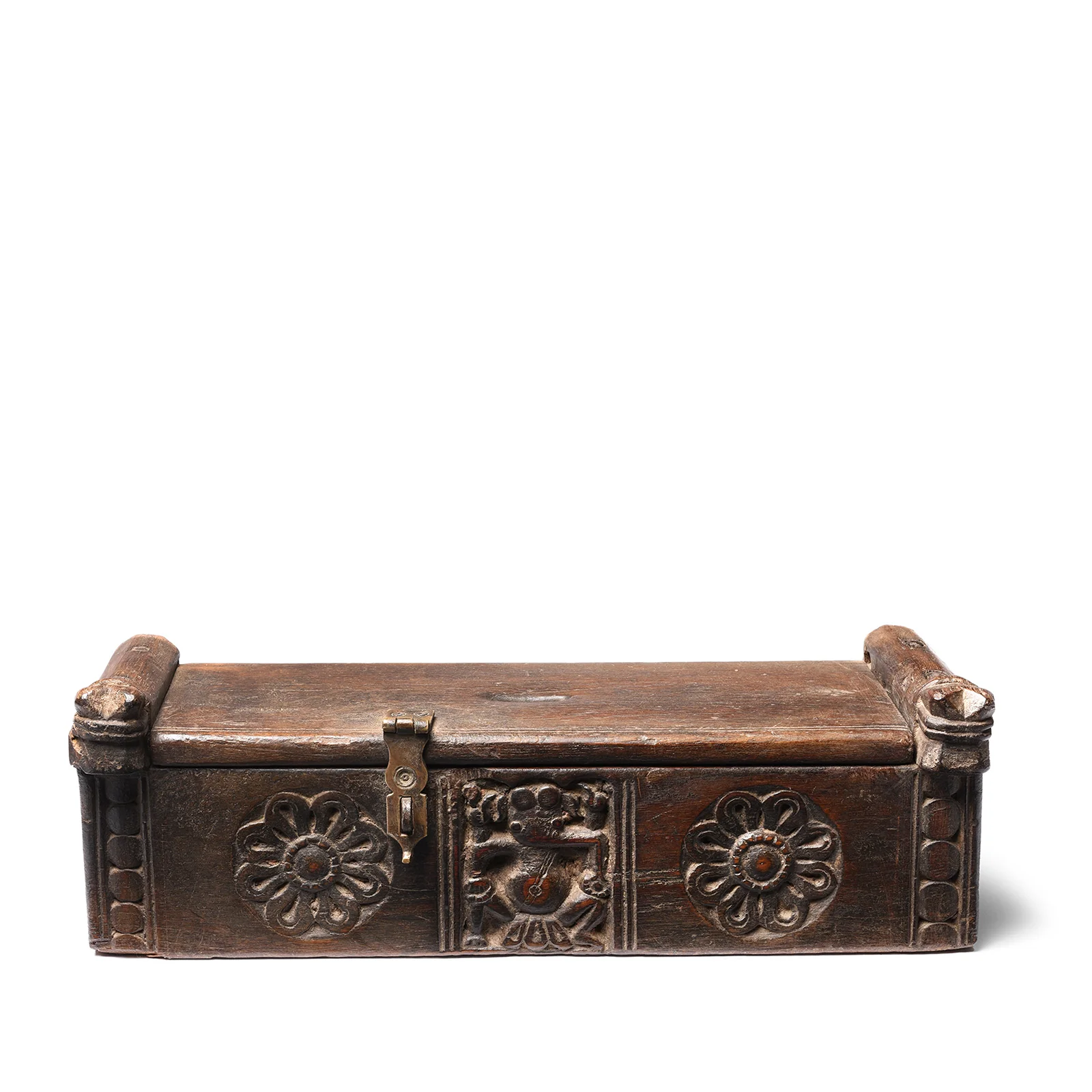 Carved Indian Teak Harpa Box From Banswara - 19thC