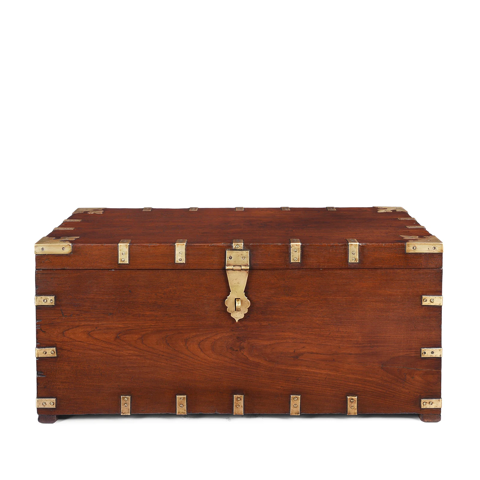 Brass Bound Teak Military Chest From Rajasthan -19thC