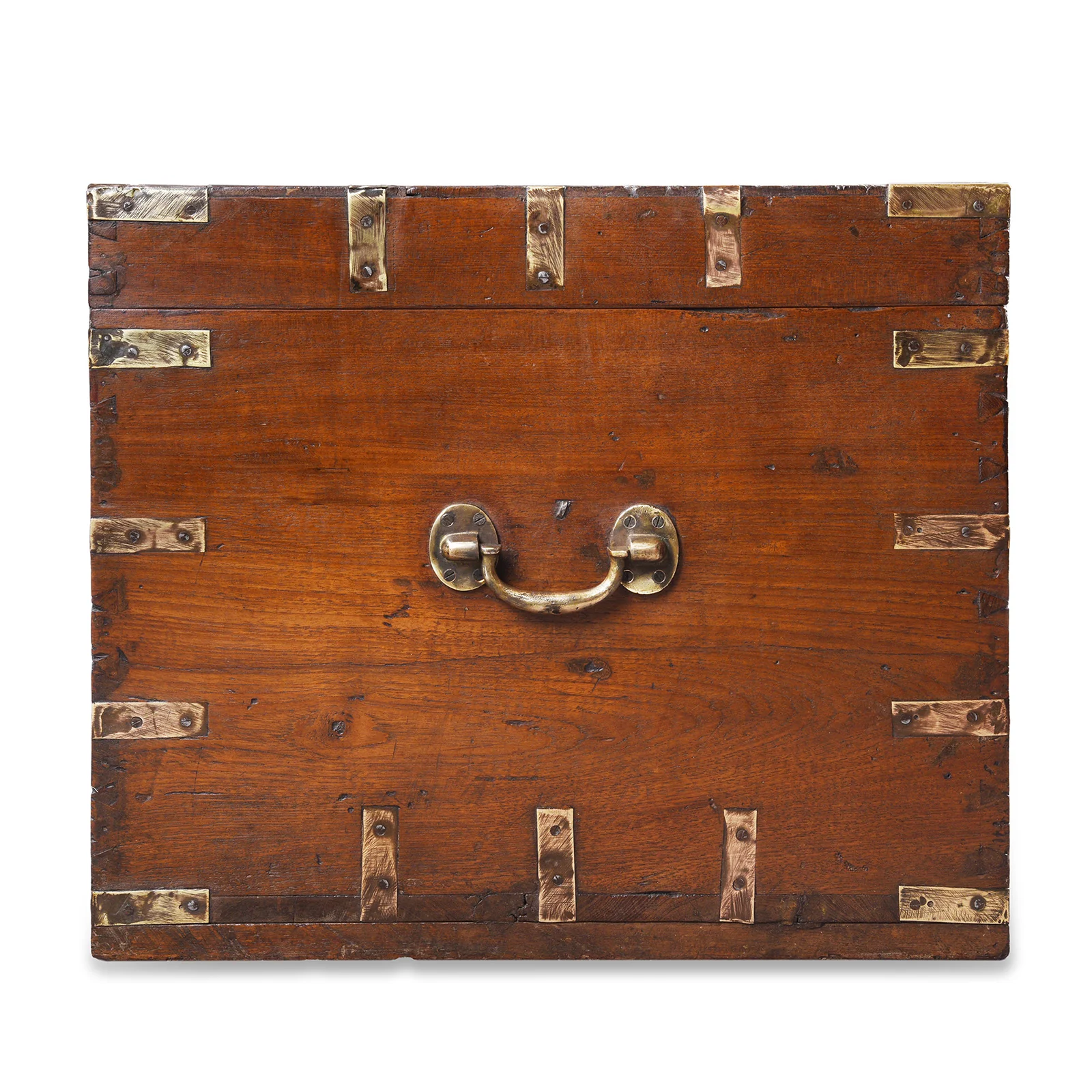 Brass Bound Teak Military Chest From Rajasthan - 19th Century - Image 9