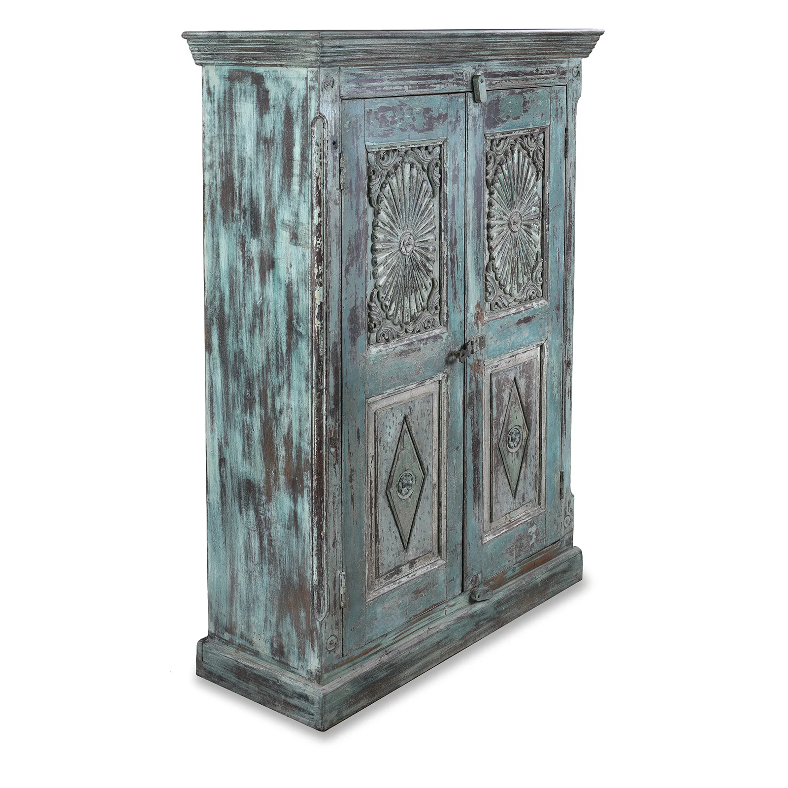 Painted Indian Almirah Cabinet With Sunburst Panels - 19th Century - Image 3