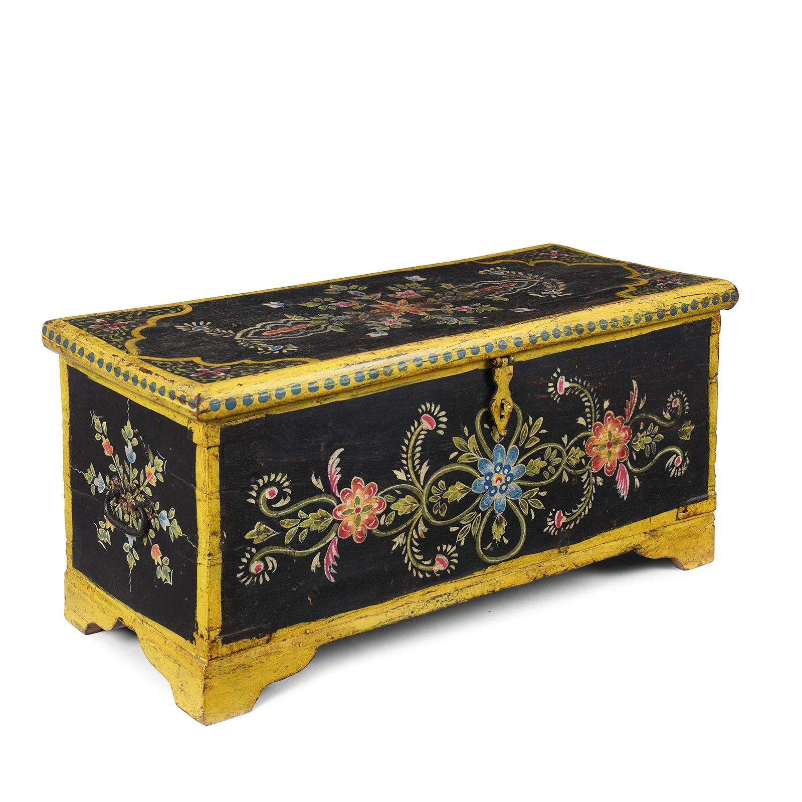 Vintage Painted Teak Chest From Rajasthan - Image 7