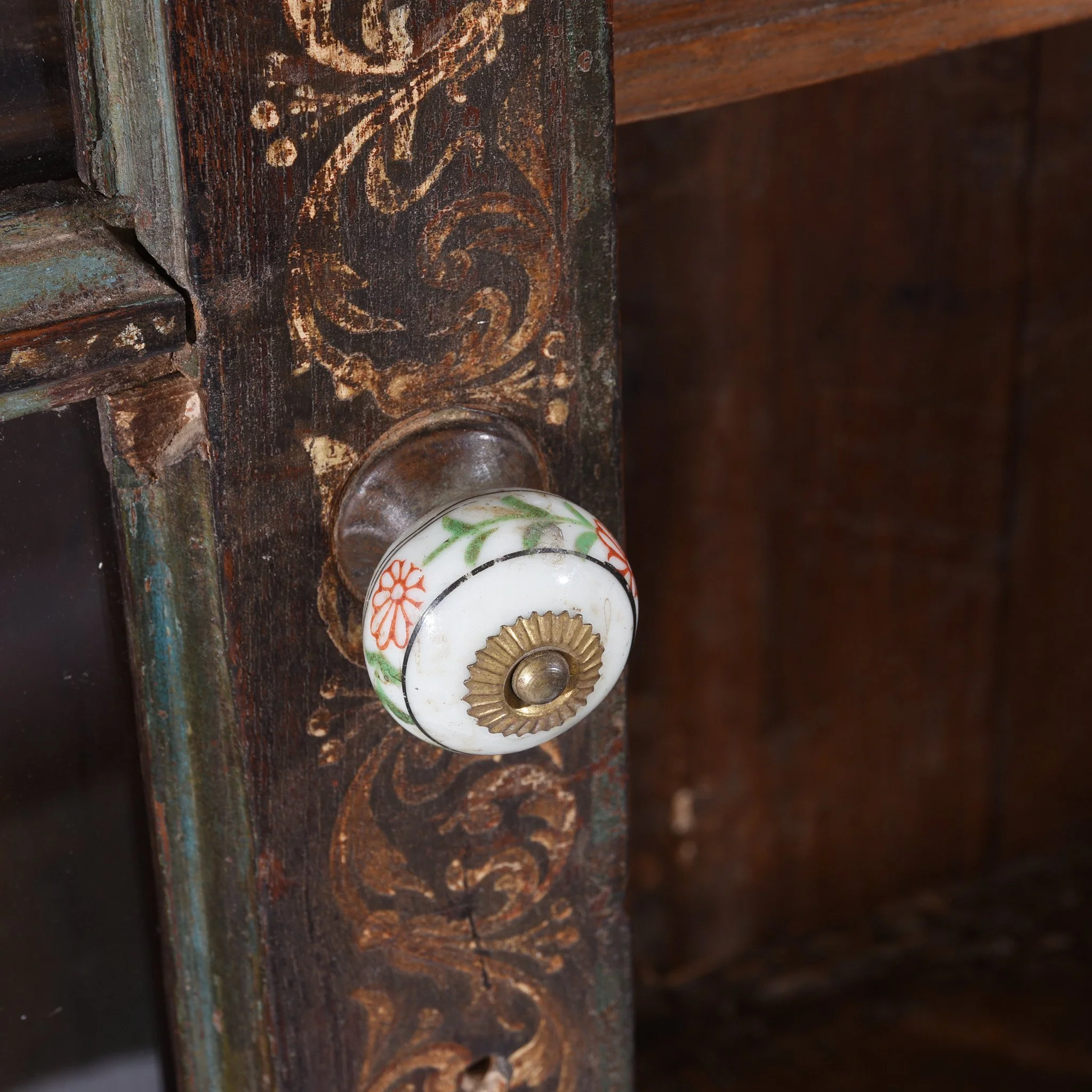 Painted Indian Glazed Book Cabinet From Maharashtra - 19thC - Image 3