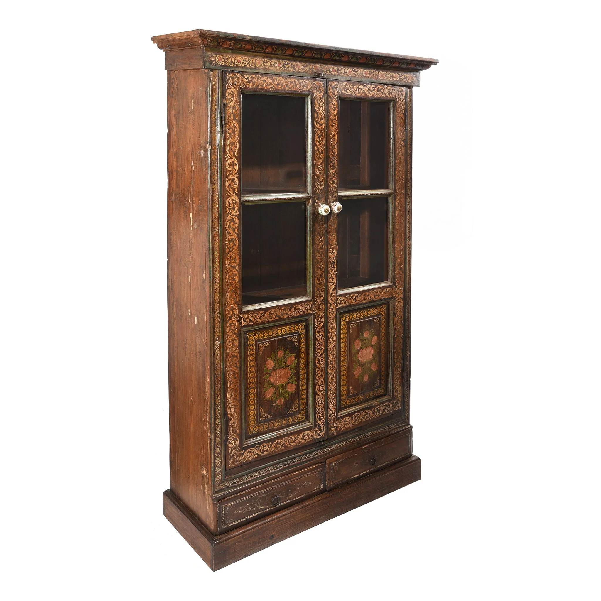 Painted Indian Glazed Book Cabinet From Maharashtra - 19thC - Image 4