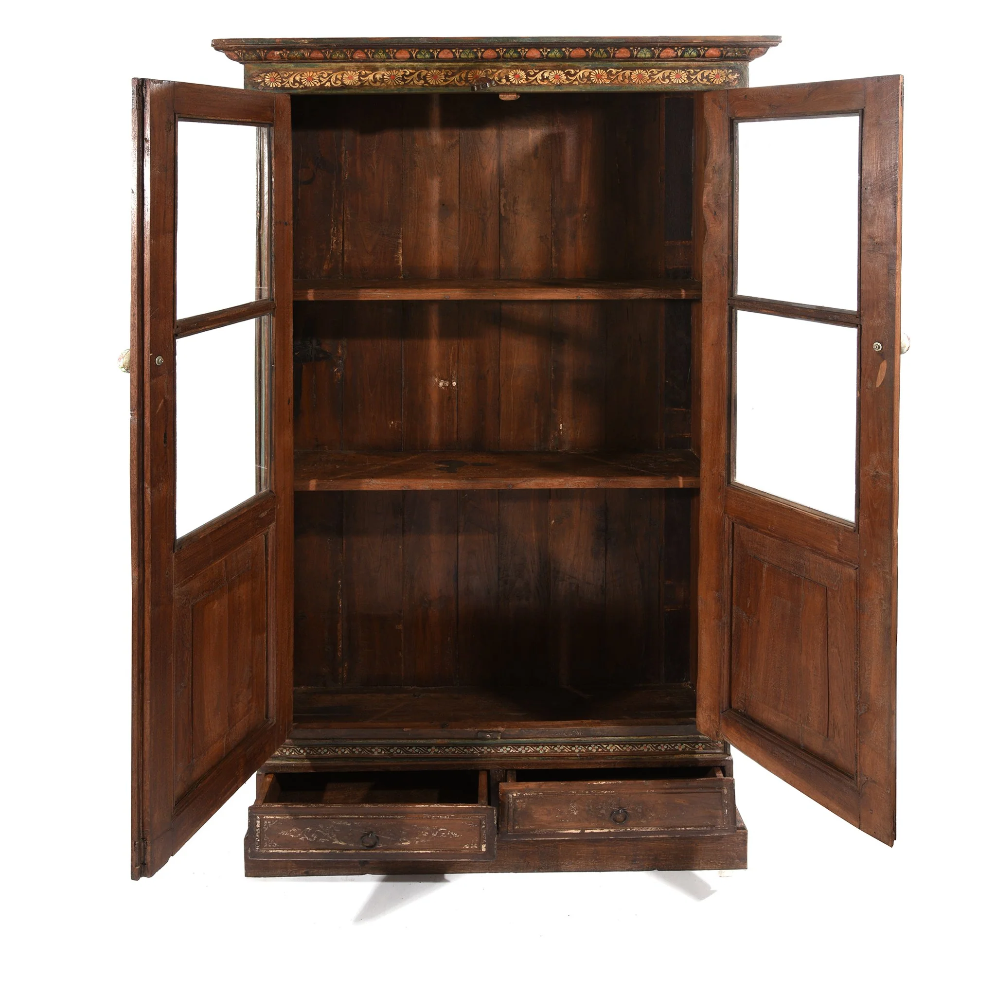 Painted Indian Glazed Book Cabinet From Maharashtra - 19thC - Image 7