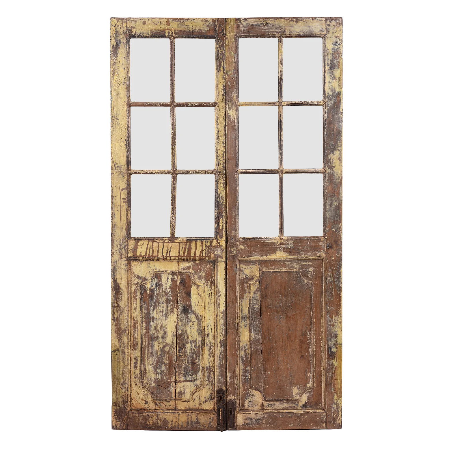 Painted Glazed Indian Doors From Gujarat - 19th Century