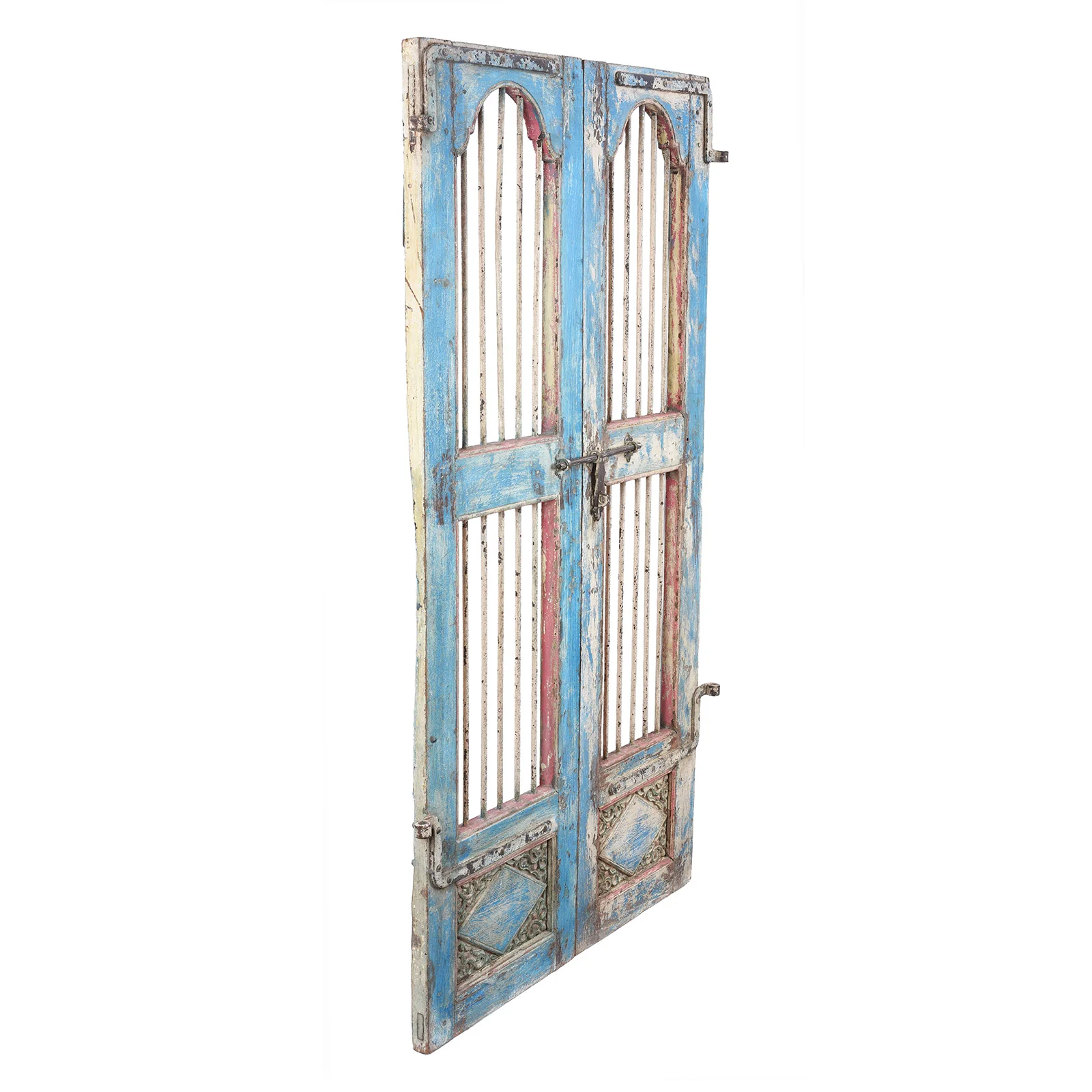 Painted Teak Jali Door From Gujarat - 1920 - Image 5