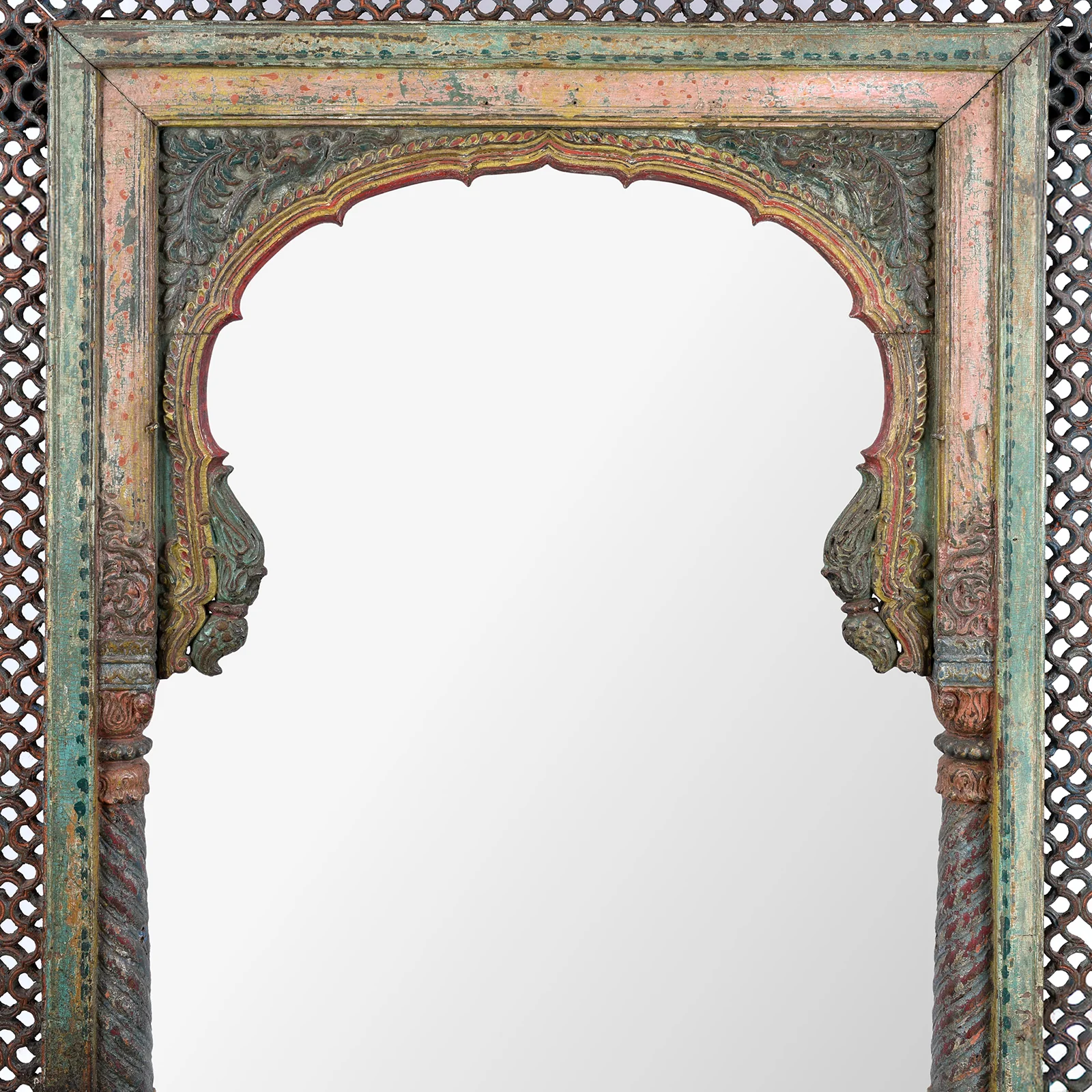 Painted Jali Window Mirror From Banswara - 19th Century - Image 3